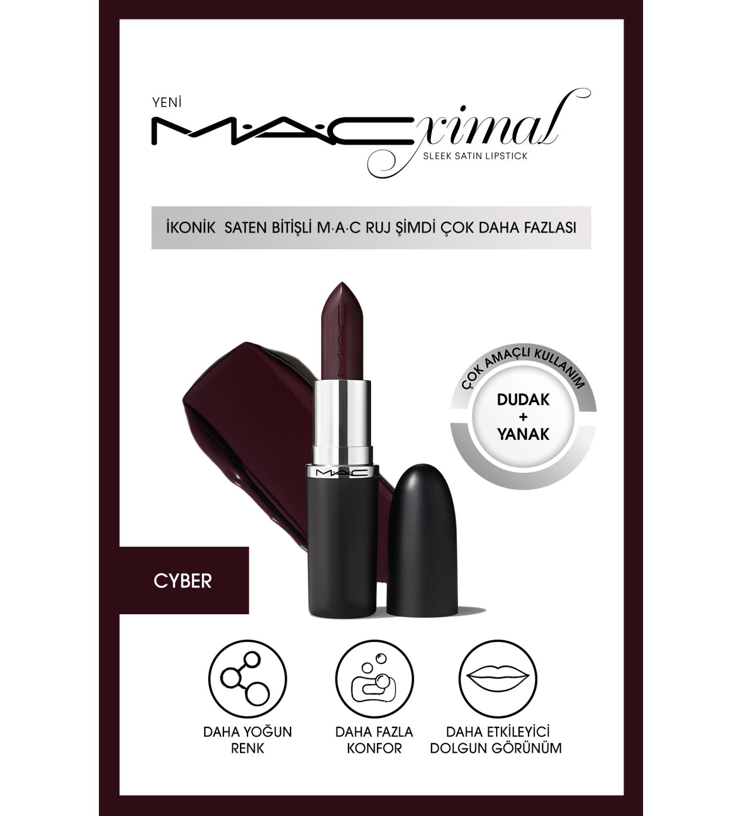 Mac Macximal Sleek Satin Lipstick Ikonik Saten Biti li Ruj-cyber 3.5gm - Buy Online on GoSupps.com