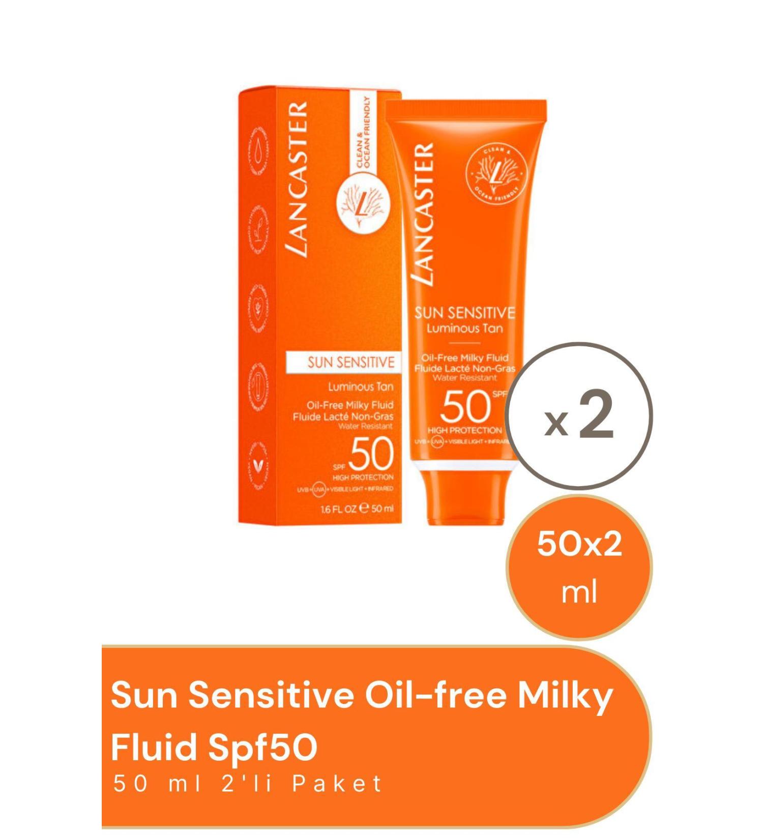 Lancaster Sun Sensitive Oil-free Milky Fluid Spf50 50 Ml - 2 Pcs