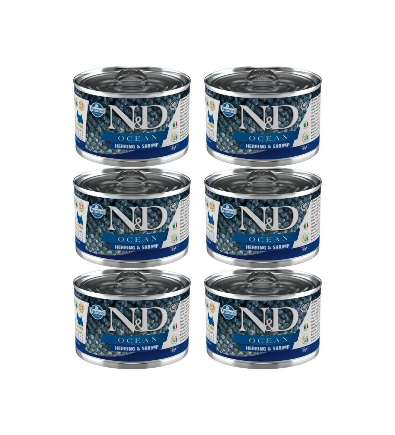 N & D Ocean Herring and Shrimp Mini Breed Adult Dog Canned Food 140 gr X 6 Pieces