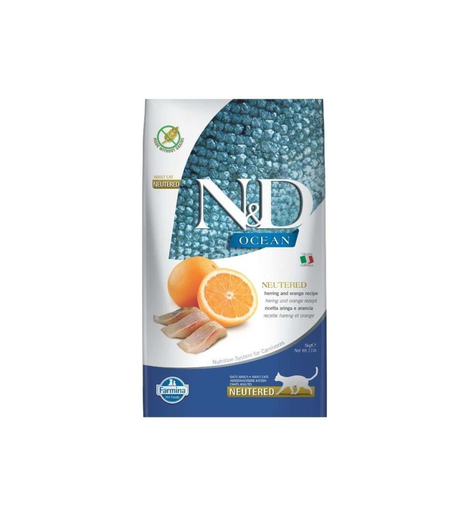 N & D Ocean Grain-Free Herring & Orange Sterilized Adult Cat Food 5 Kg