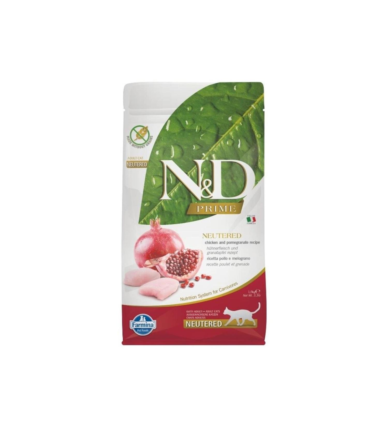 N & D Prime Grain-Free Chicken & Pomegranate Sterilized Adult Cat Food 1.5 Kg