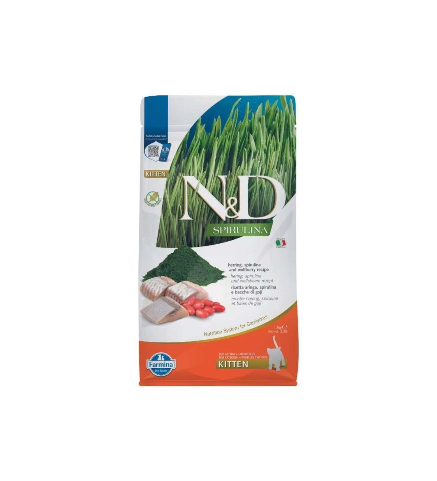 N & D Spirulina Herring Grain-Free Kitten Cat Food 1.5 Kg