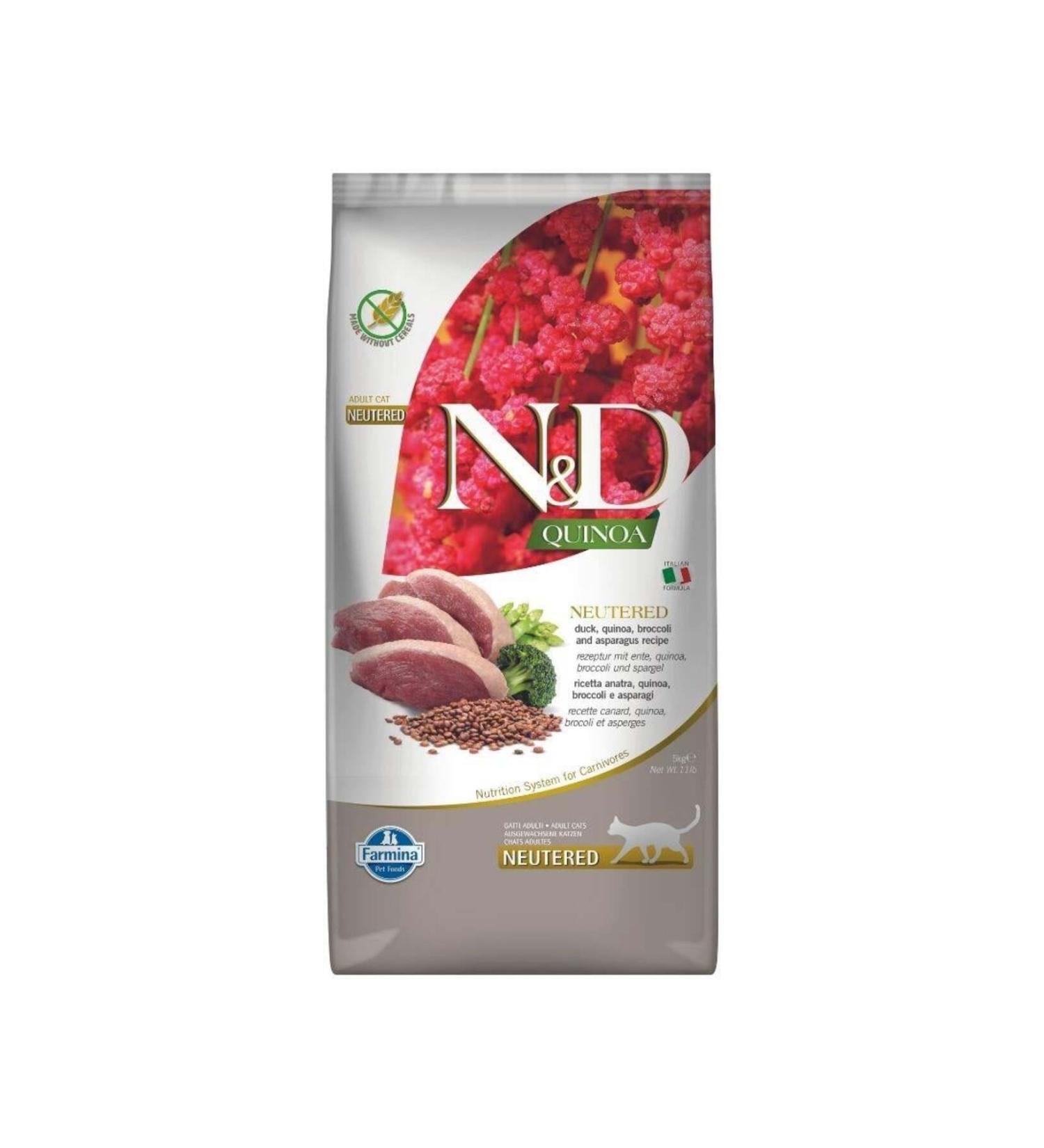 N & D Quinoa Grain-Free Duck Broccoli & Asparagus Sterilized Adult Cat Food 5 Kg