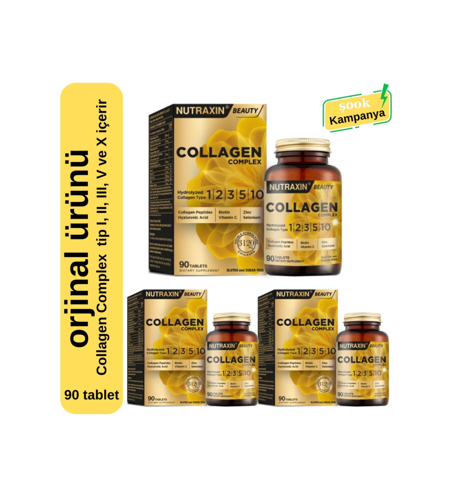 Nutraxin Collagen Complex 3-pack 90 tablets contains collagen type I II III V and X - Buy Online on GoSupps.com