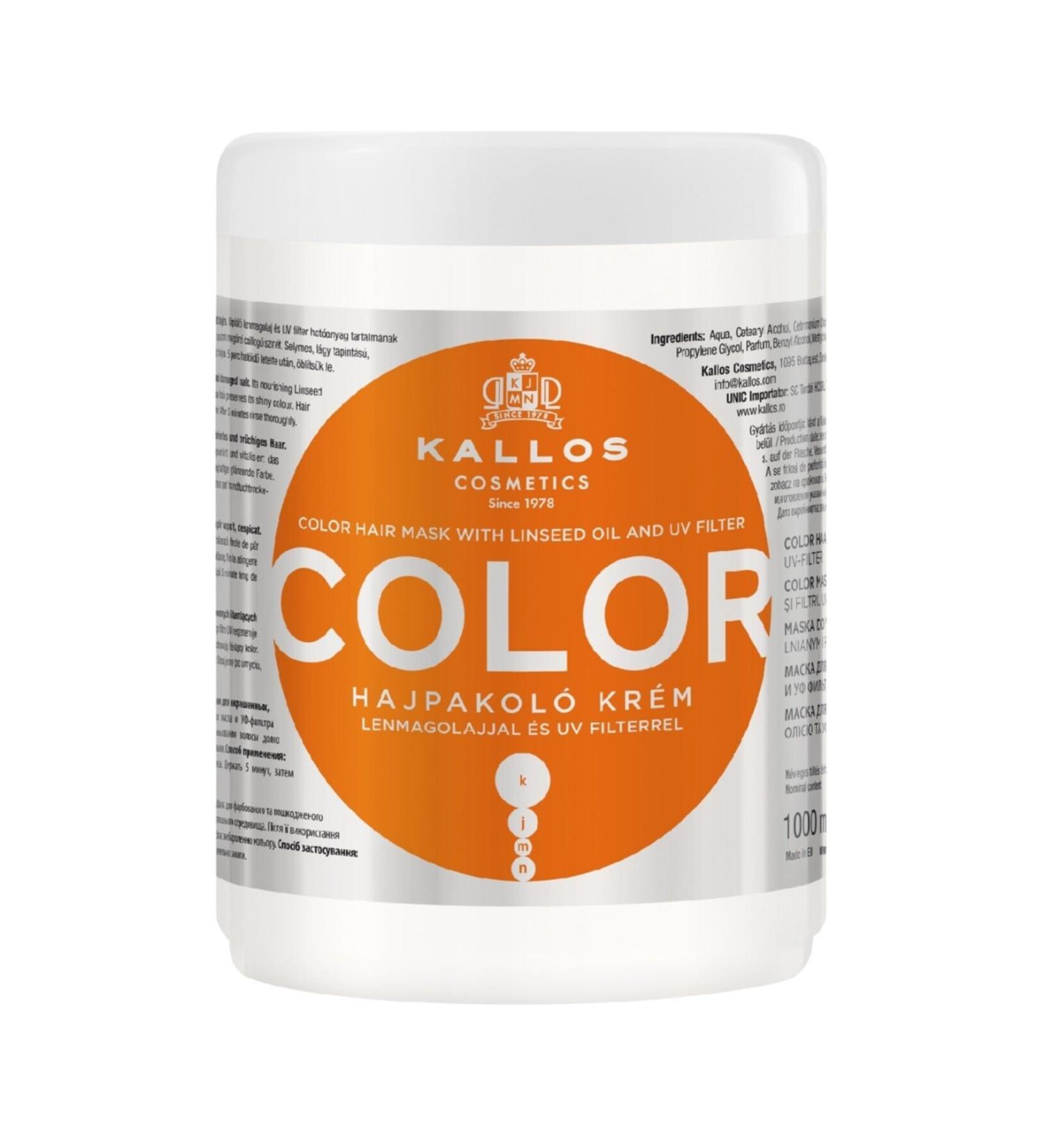 Kallos Cosmetics Color 1000ml Hair Care Mask with Flaxseed Oil and UV Filter for Dyed Hair