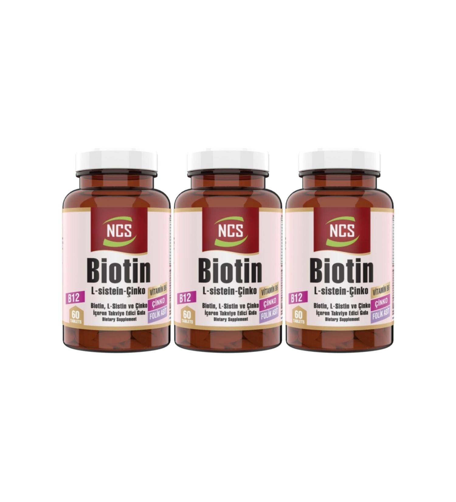 Ncs Biotin 2500 Mcg 60tablets L Cysteine Zinc 3 Boxes 180 Tablets Folic Acid Vitamin B12