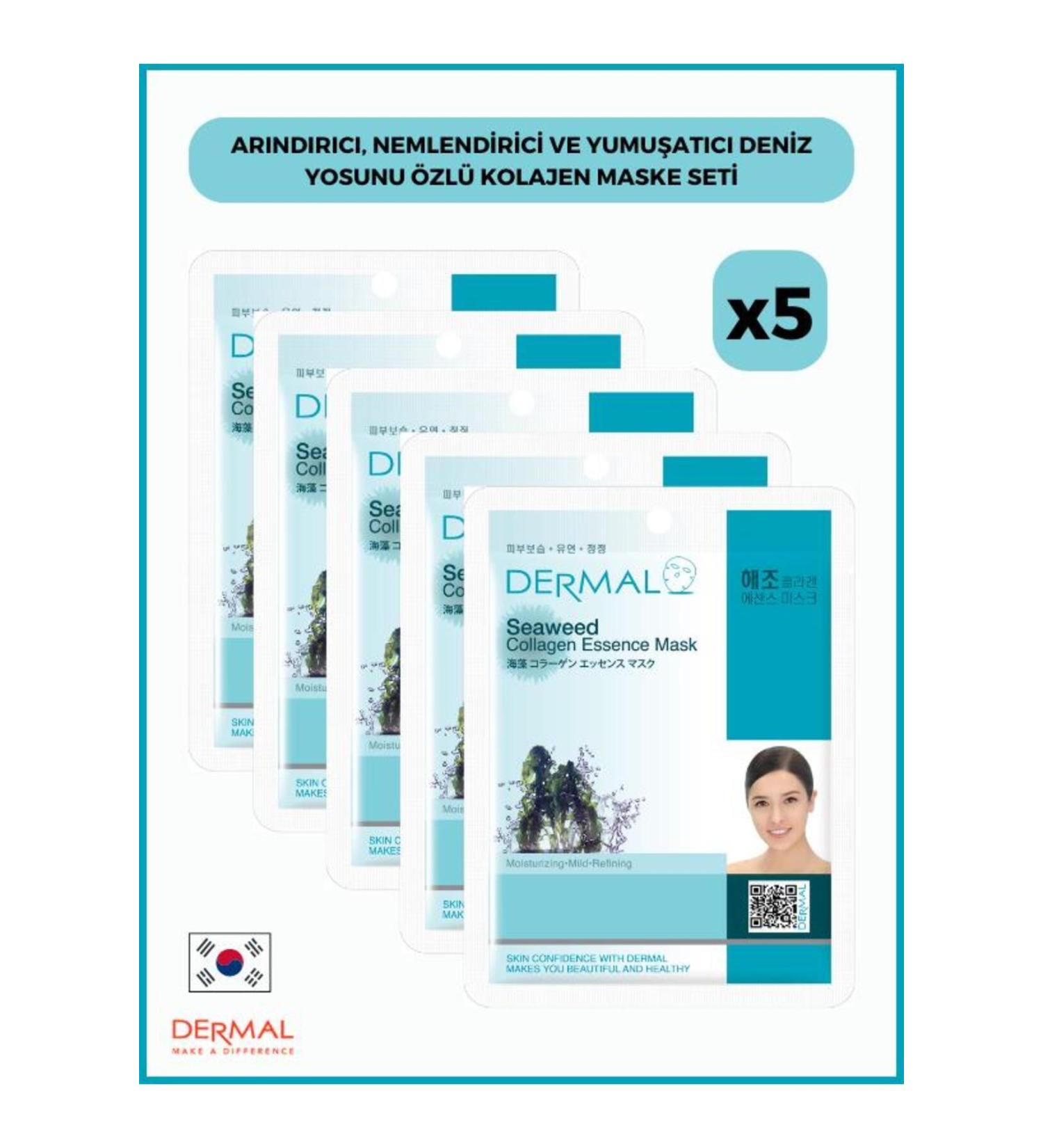 Dermal Purifying Moisturizing and Softening Seaweed Extract Collagen Mask 23gr 5 Pieces