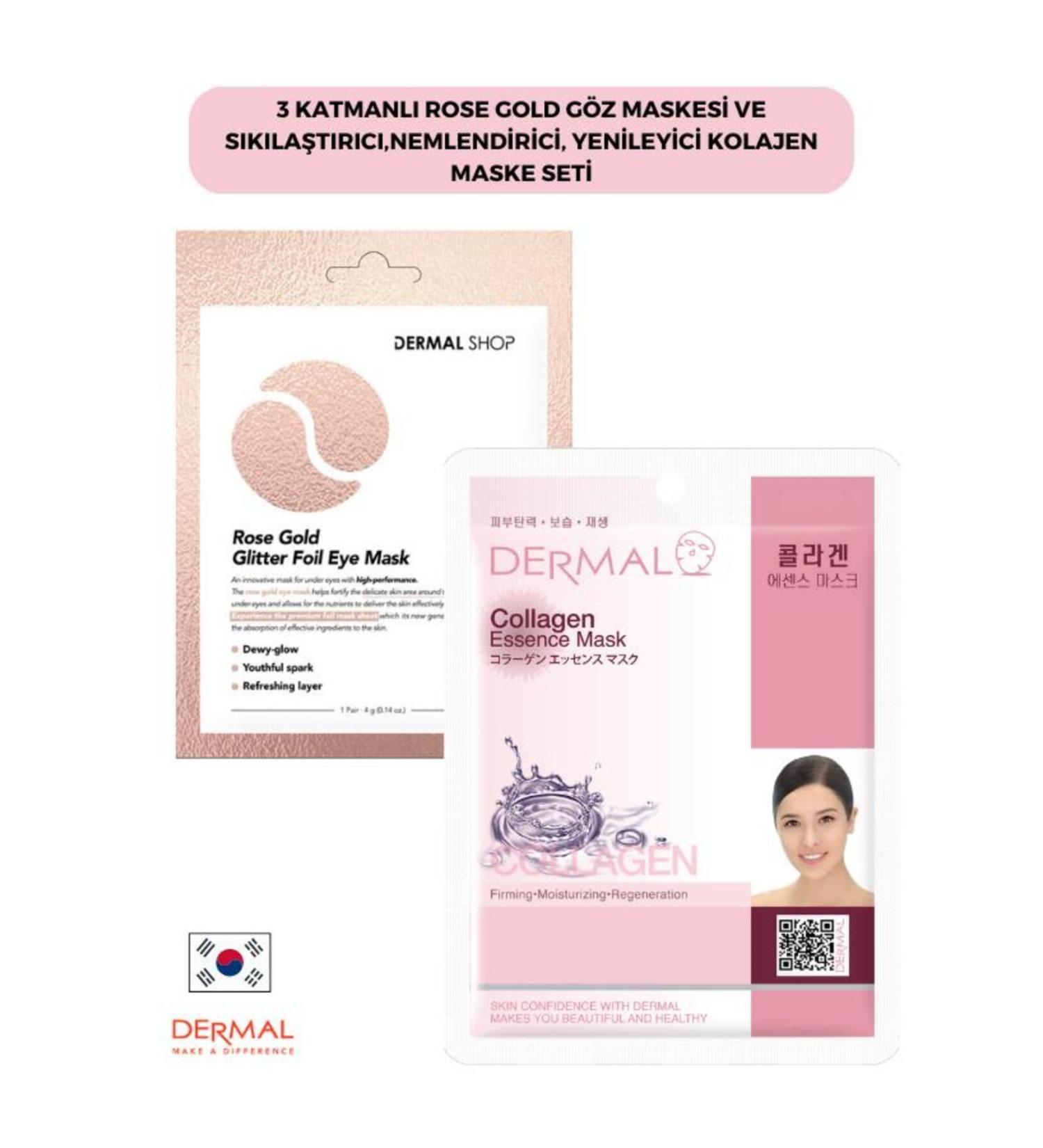 Dermal 3 Layer Rose Eye Mask and Firming Moisturizing Regenerating Collagen Mask Set - Buy Online on GoSupps.com