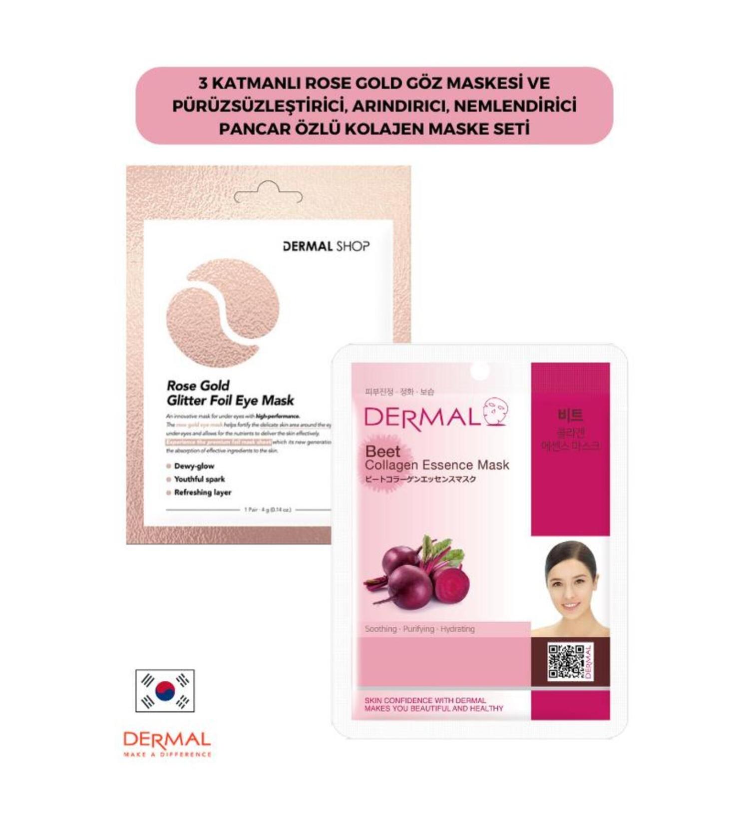 Dermal 3-Layer Rose Gold Eye Mask with Smoothing Purifying Hydrating Beetroot Collagen