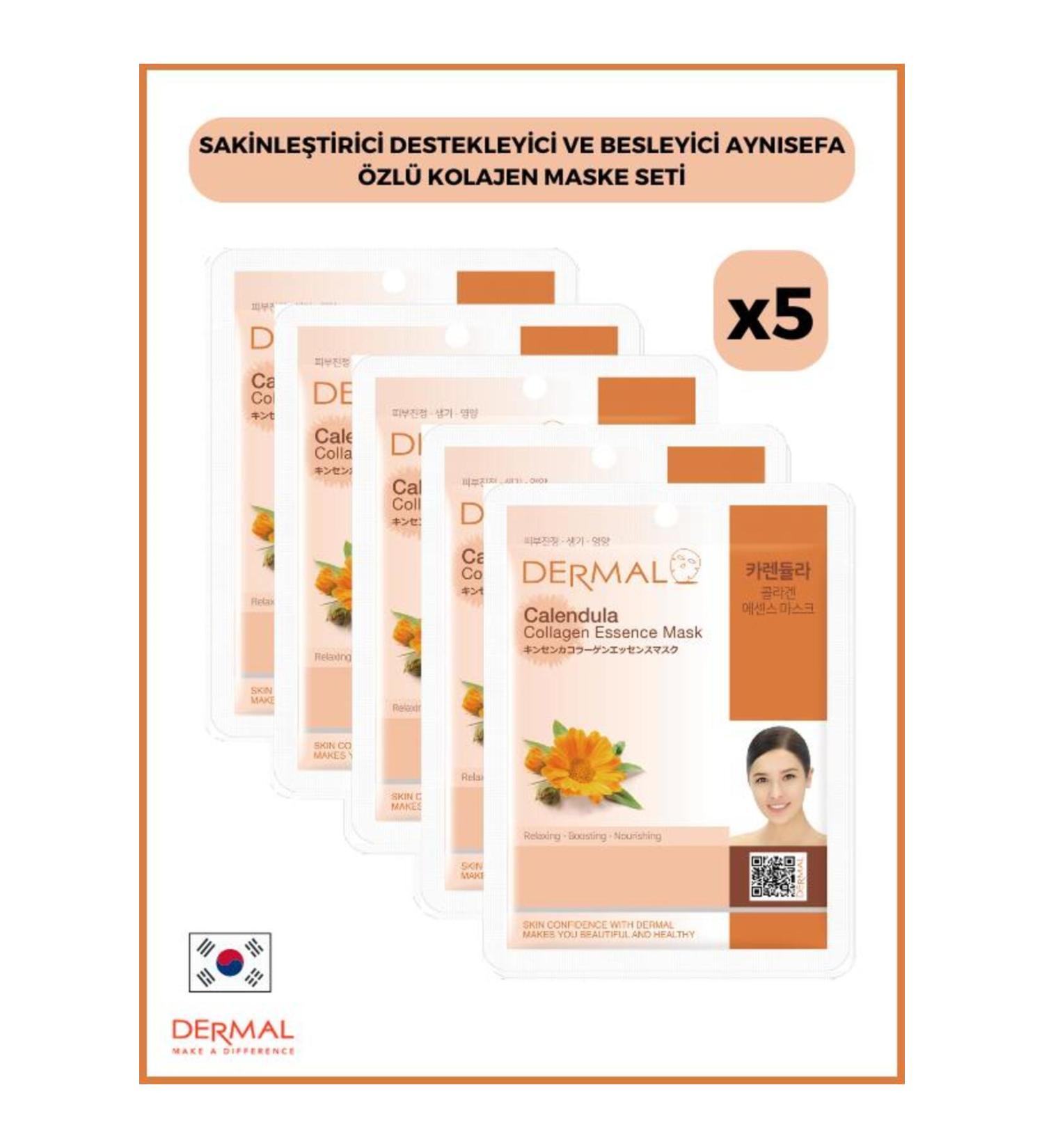 Dermal Calming Supportive and Nourishing Calendula Extract Collagen Mask 23 gr 5 Pieces