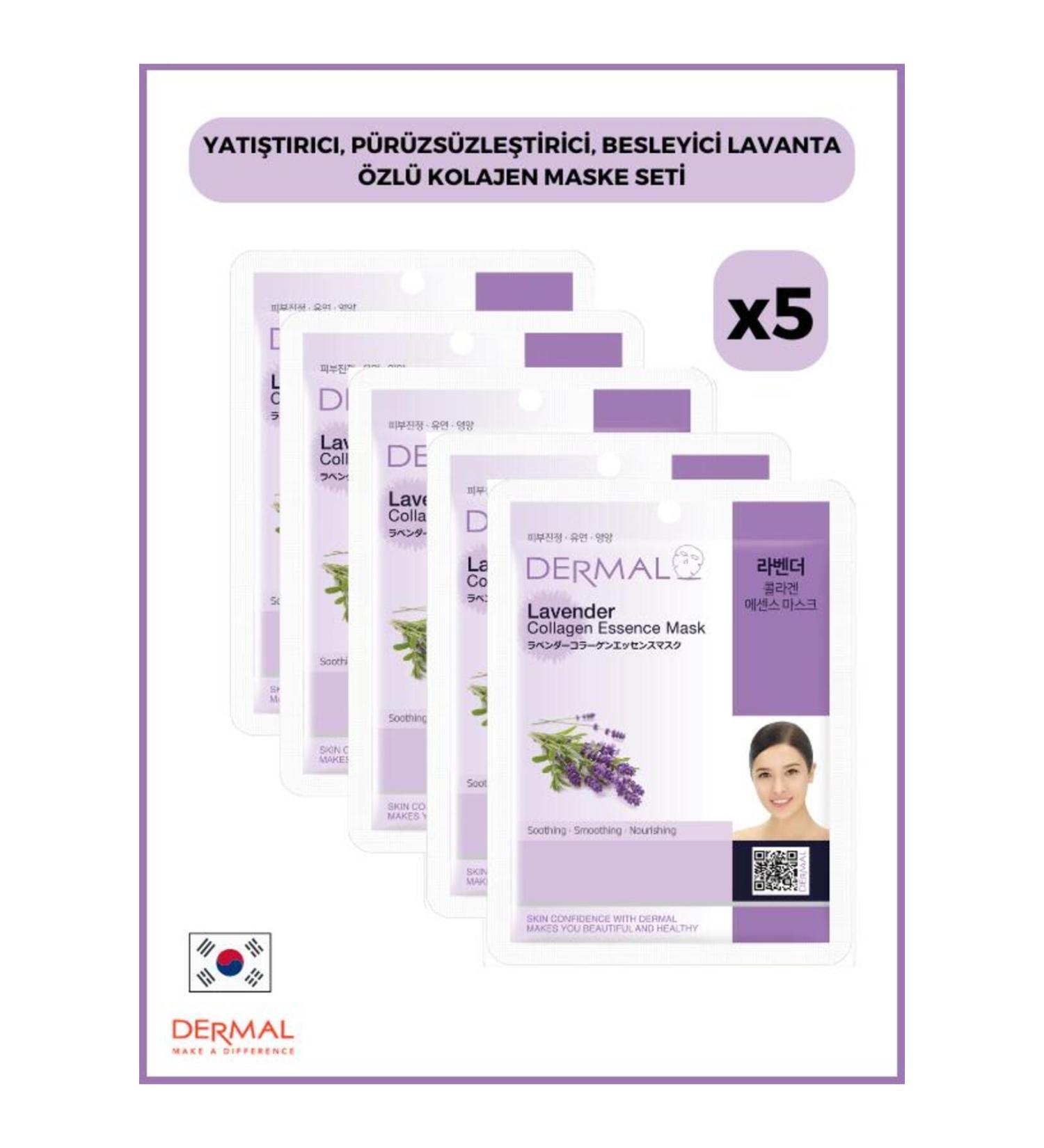 Dermal Soothing Smoothing Nourishing Lavender Essence Collagen Mask 23 Gr 5 Pieces - Buy Online on GoSupps.com
