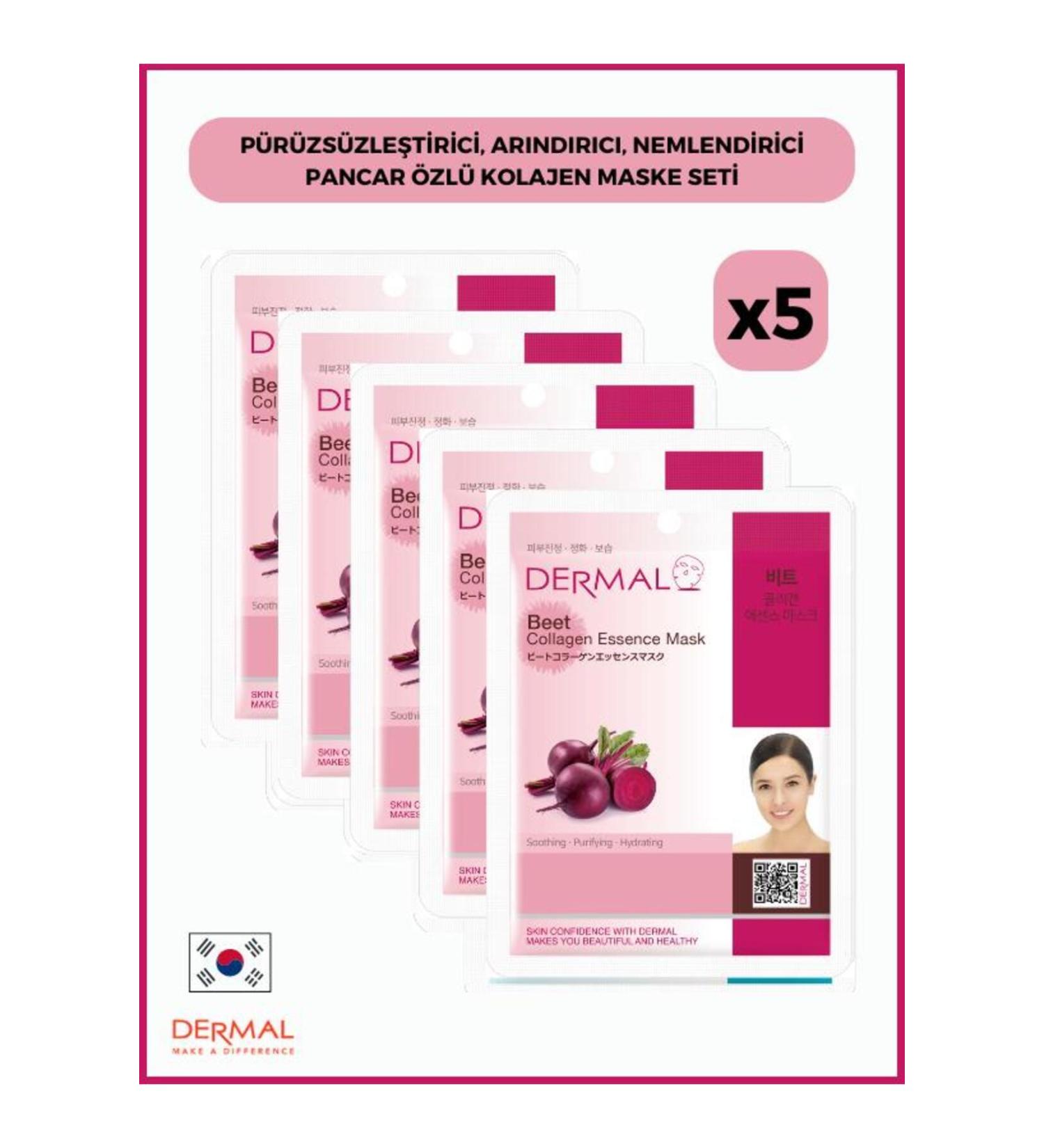 Dermal Smoothing Purifying Moisturizing Beetroot Extract Collagen Mask 23 Gr 5 Pieces