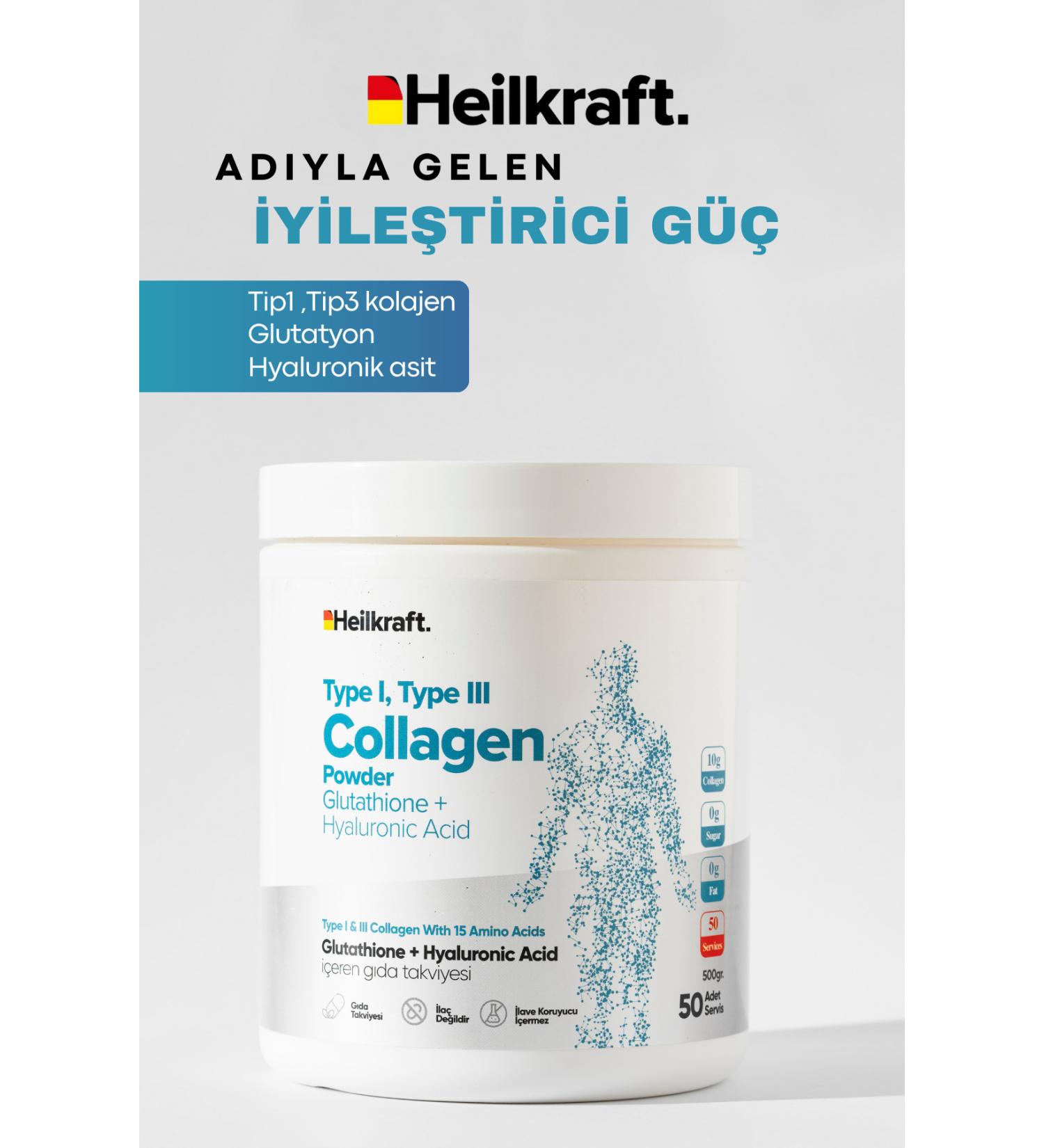 Heilkraft 0 Hydrolyzed Collagen Glutathione Hyaluronic Acid and 15 Amino Acid Food Supplement 50 Days - Buy Online on GoSupps.com