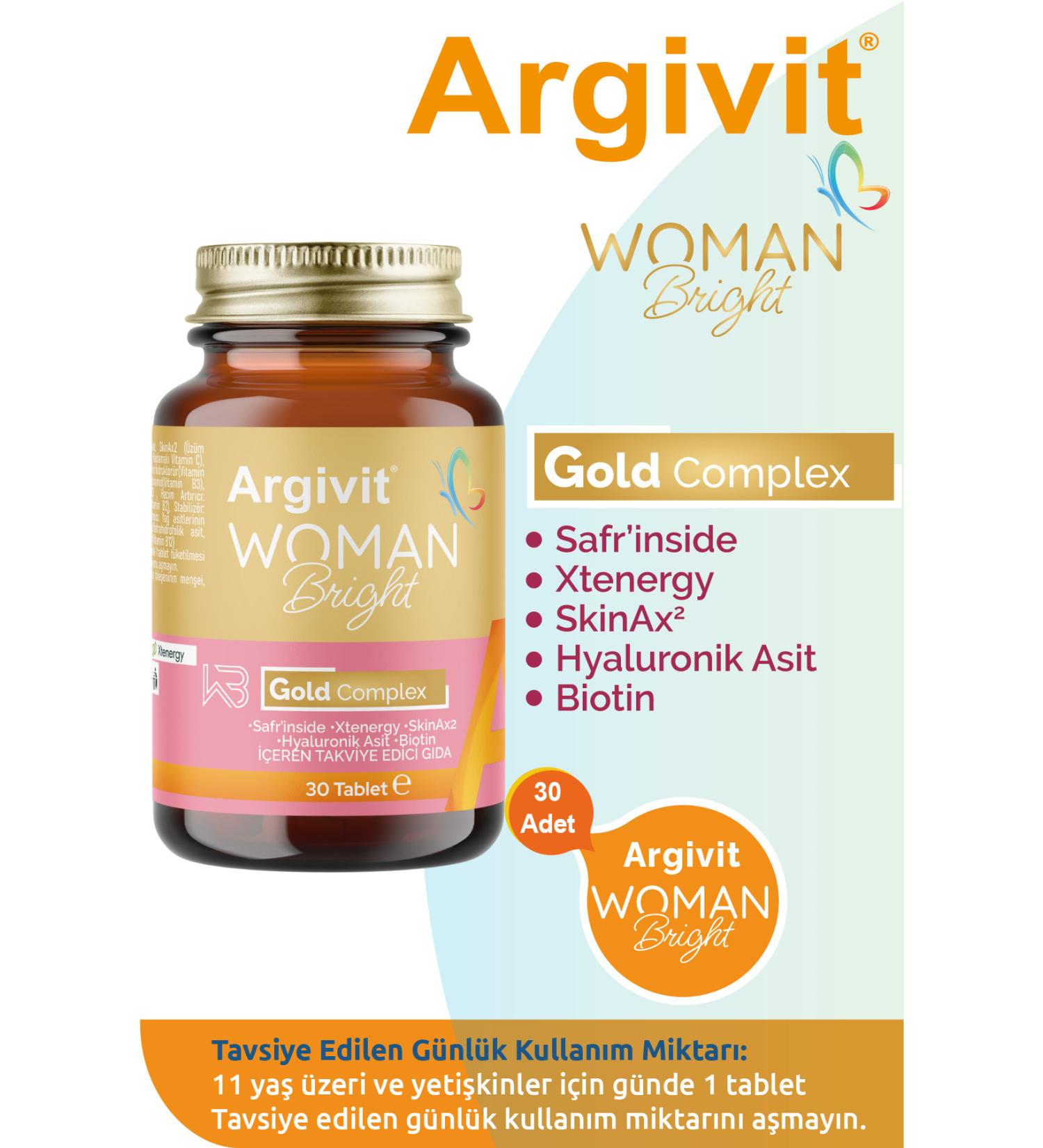 Argivit Woman Bright Gold Complex - Biotin Niacin Zinc (SAFR' NSIDE XTENERGY) Supplement 30 Tablets - Buy Online on GoSupps.com
