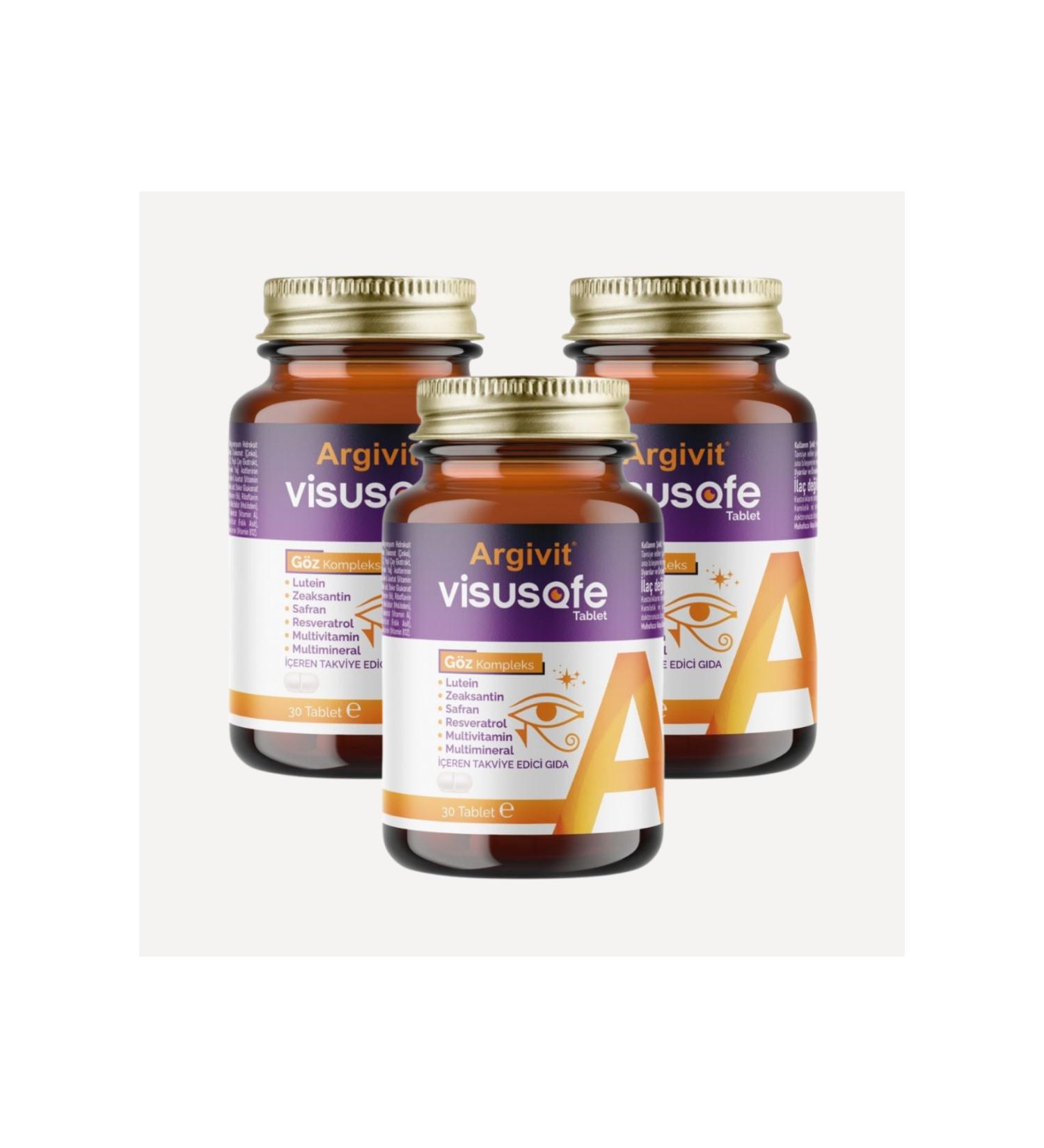 Argivit Visusafe 3 Pack - Lutein Zeaxanthin Saffron Resveratrol Multivitamin Multimineral - 30 Tablets - Buy Online on GoSupps.com