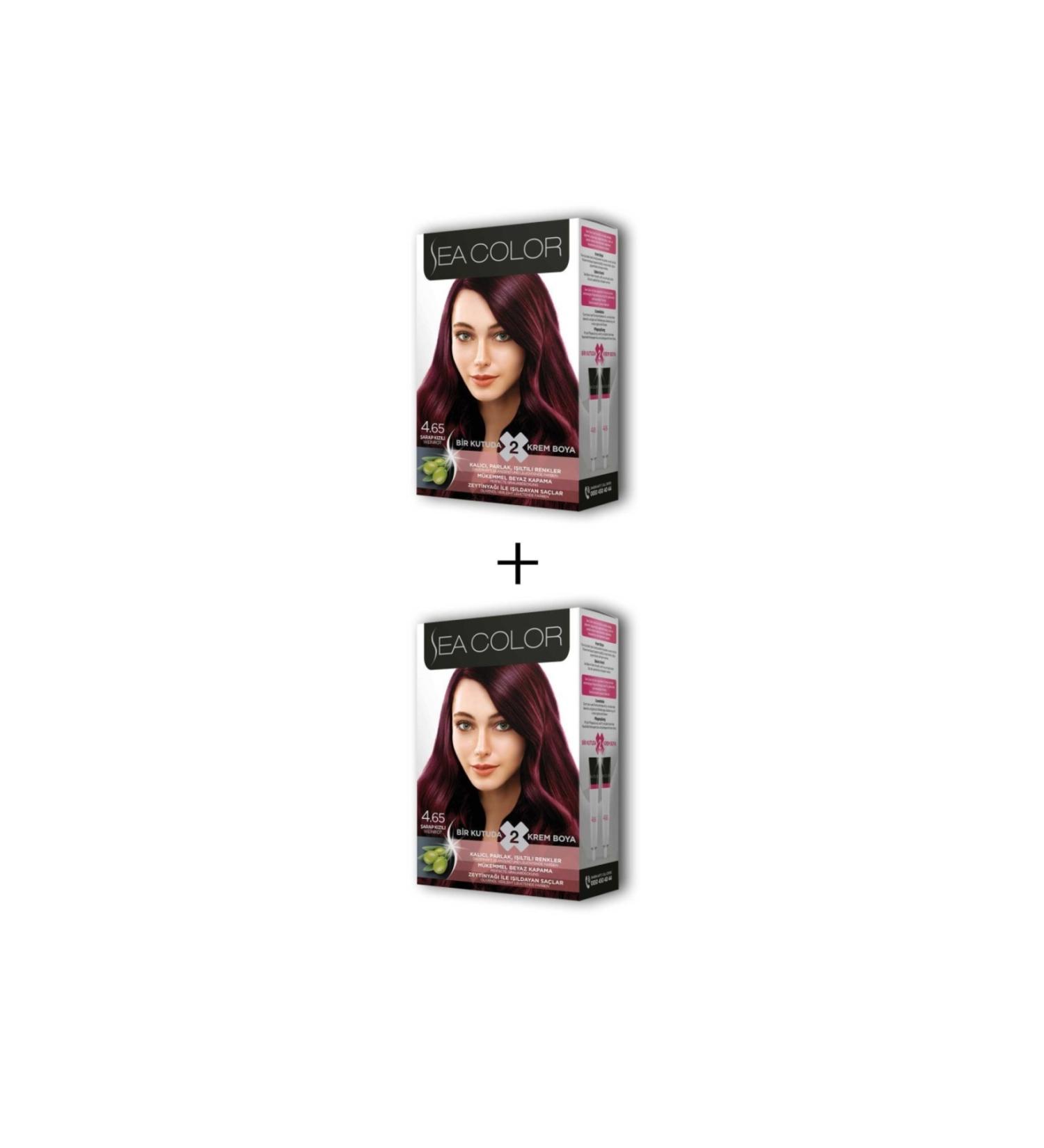 Sea Color 2X2 Tube Cream Hair Dye Set Wine Red No: 4.65