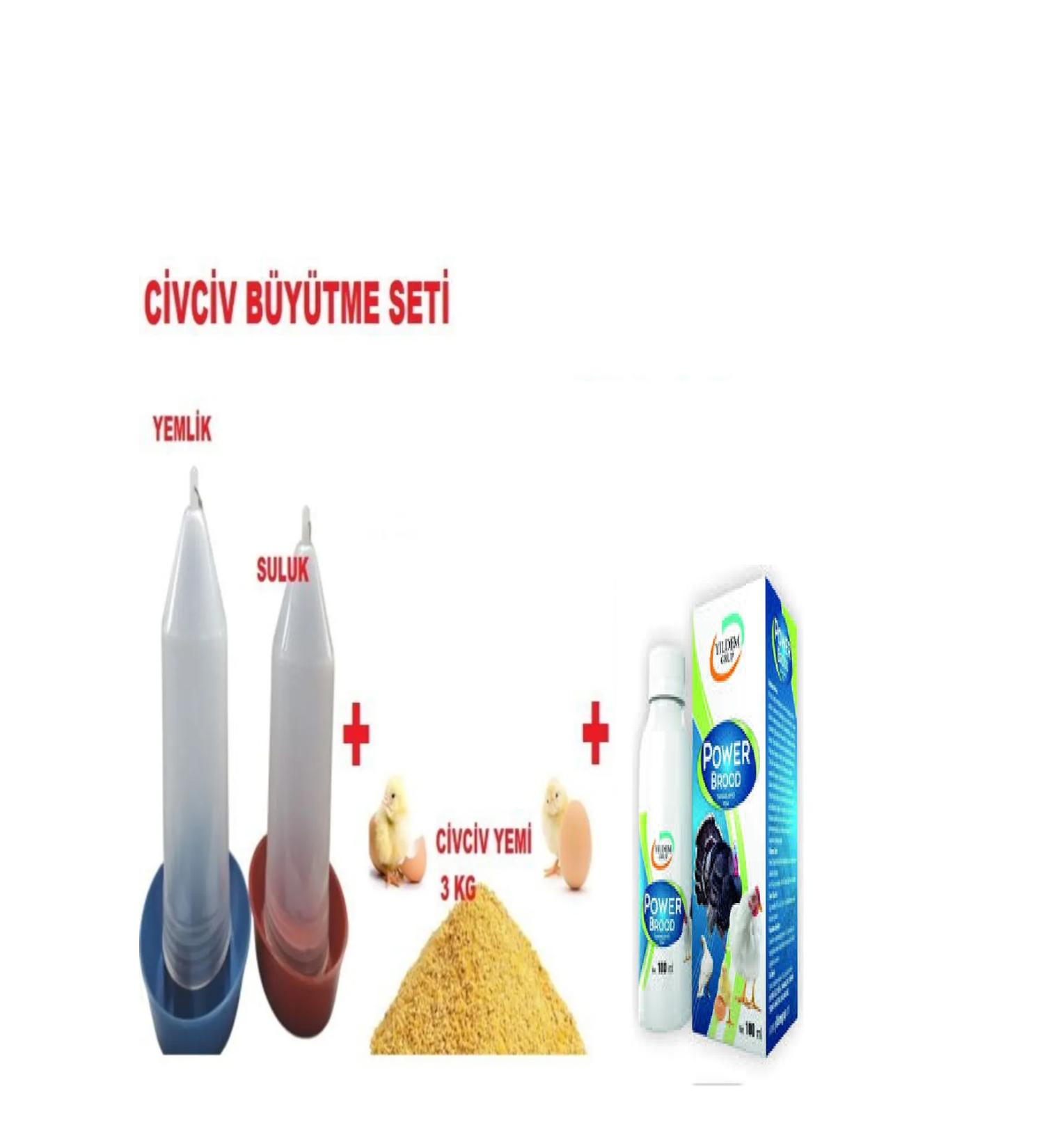 Y ldem Group Chick Raising Set (Chick Feeder + Chick Waterer + Chick Food 3 Kg + Power Brood 100 ml)