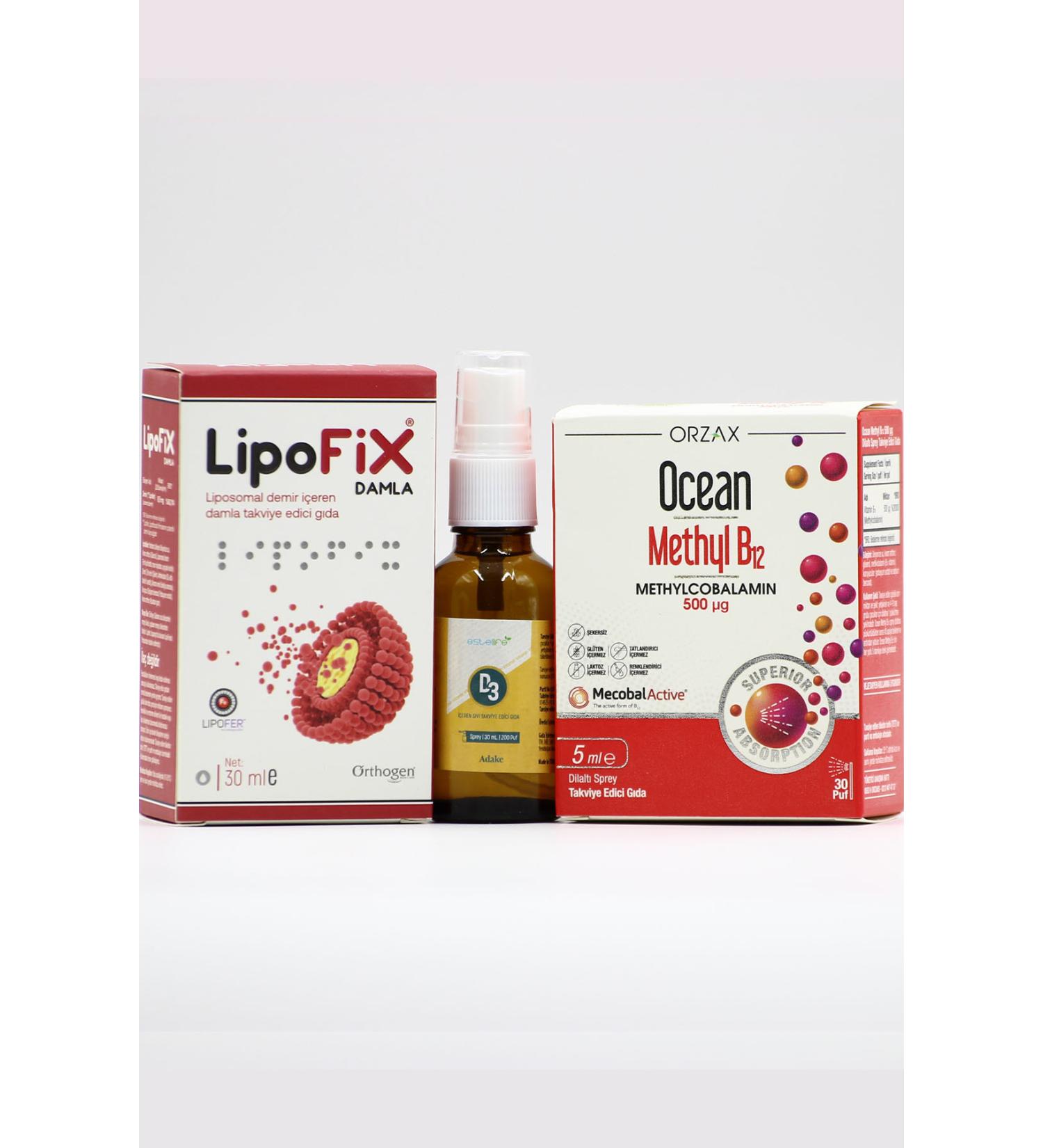 Ocean Iron B12 and Vitamin D Supplement Set for Children: LipoFix Estellife D3 & Ocean Methyl B12 - Buy Online on GoSupps.com
