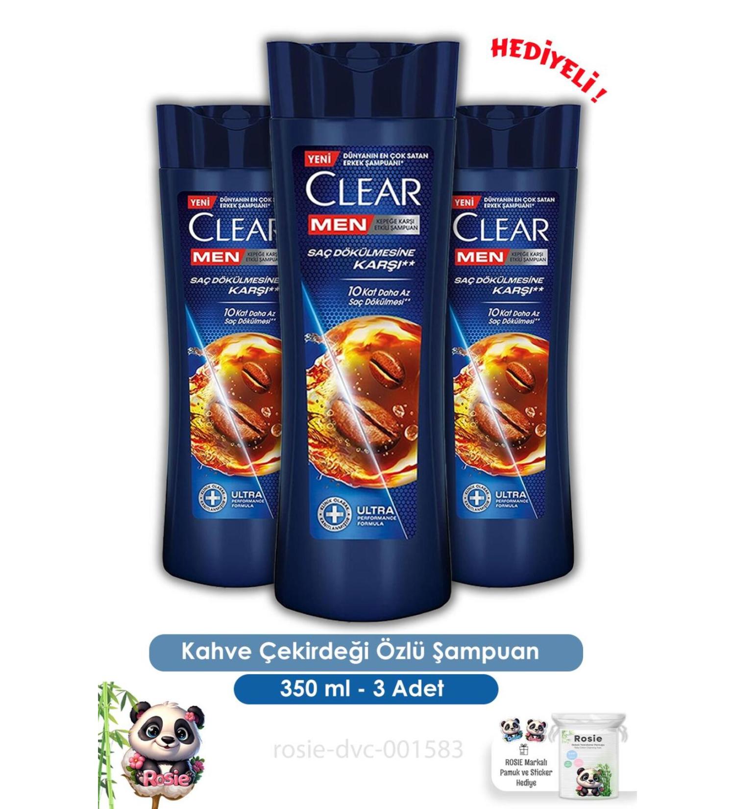 Clear Men 3-Pack Coffee Bean Extract Shampoo 350 ml and ROSIE - Buy Online on GoSupps.com