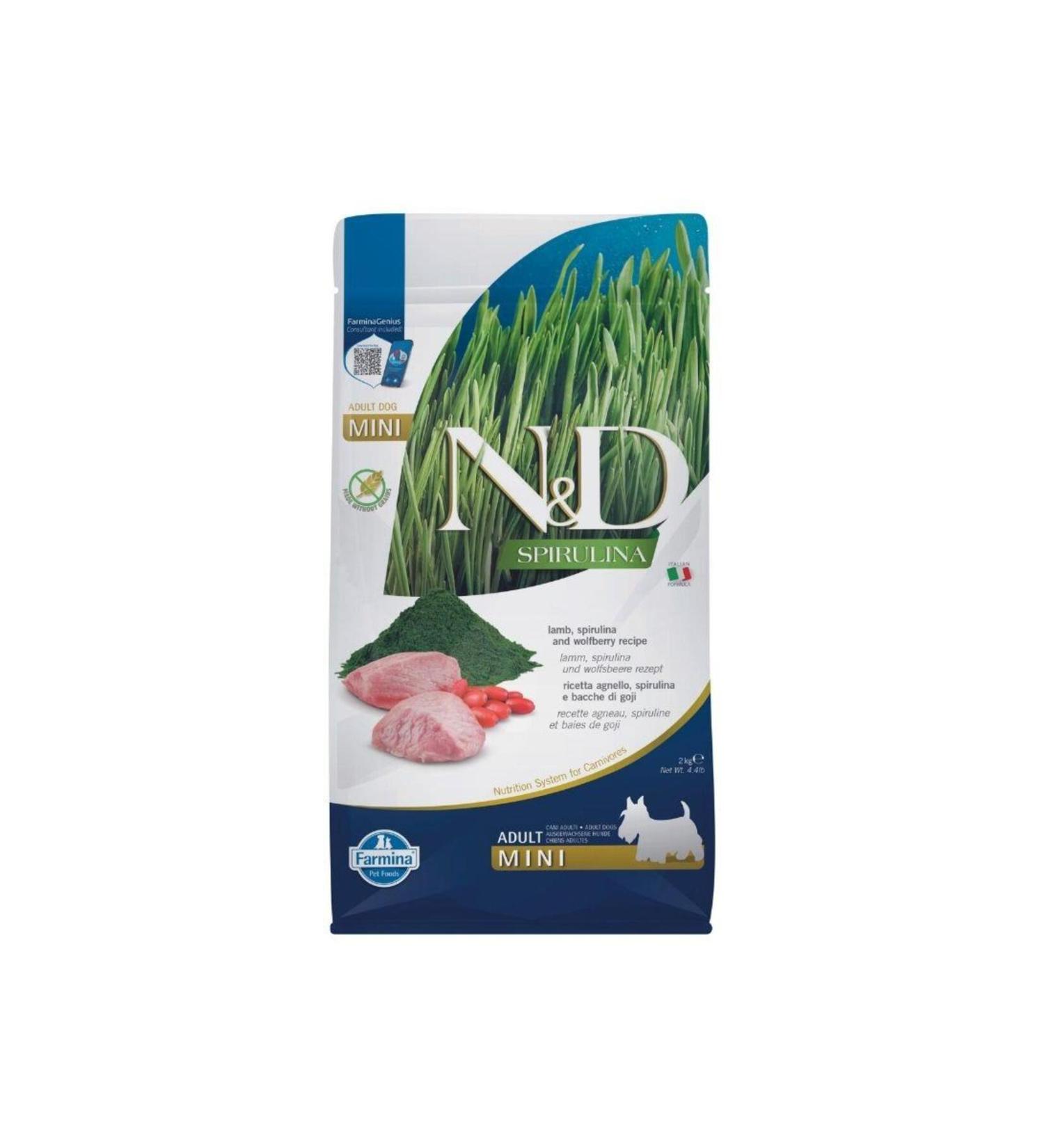N & D Spirulina Lamb Small Breed Grain Free Adult Dog Food 2 Kg