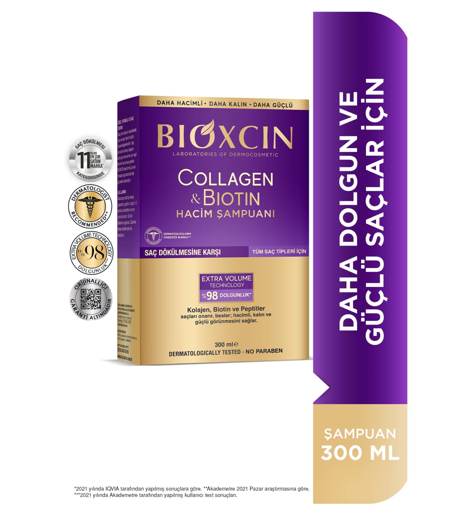 Bioxcin Collagen & Biotin Extra Volume Shampoo 300 ml - Collagen Biotin Fine and Sparse Hair - Buy Online on GoSupps.com