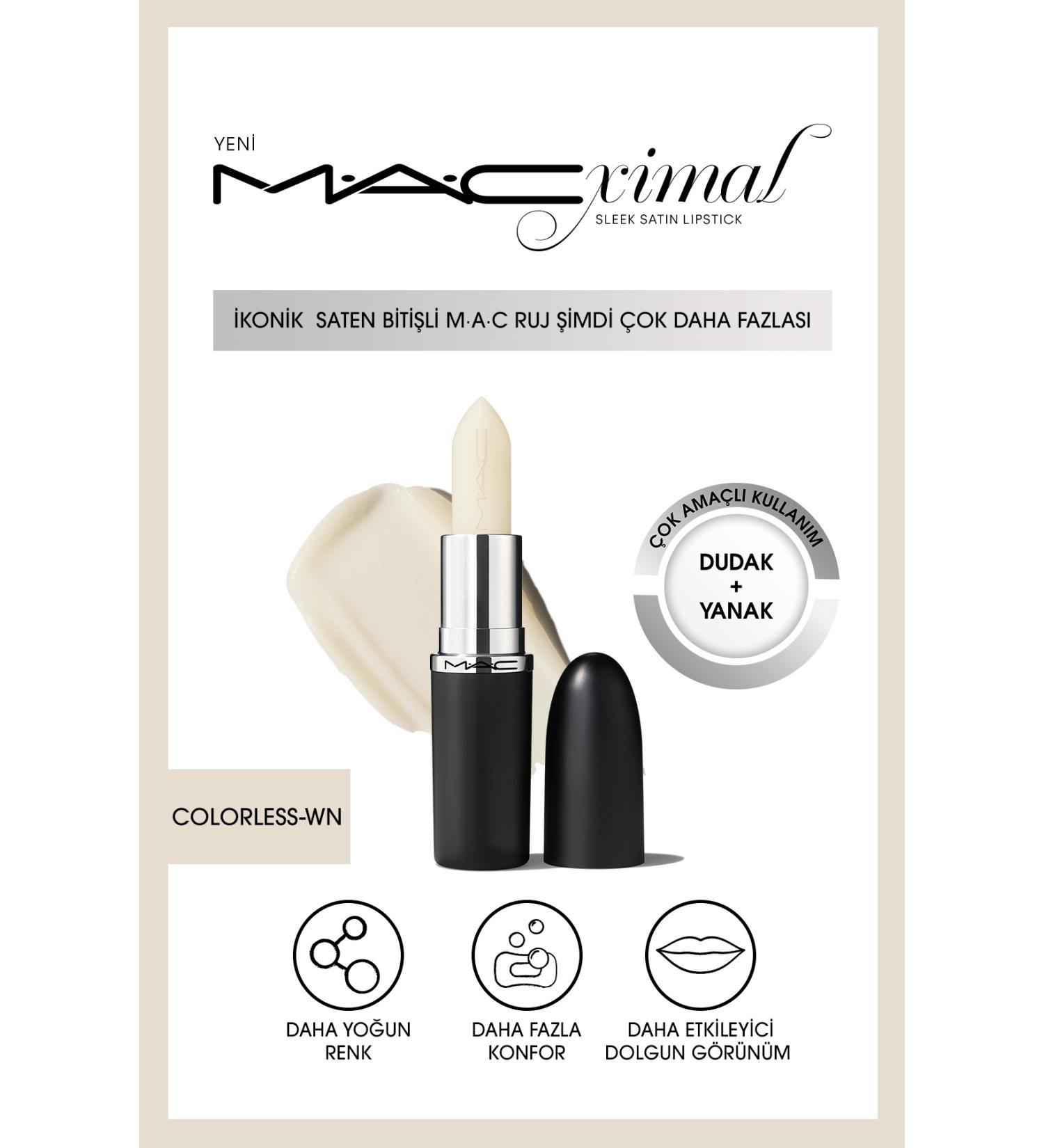 Mac Multipurpose MACximal Iconic Satin Finish Lip and Cheek Lipstick-COLORLESS 3.5g