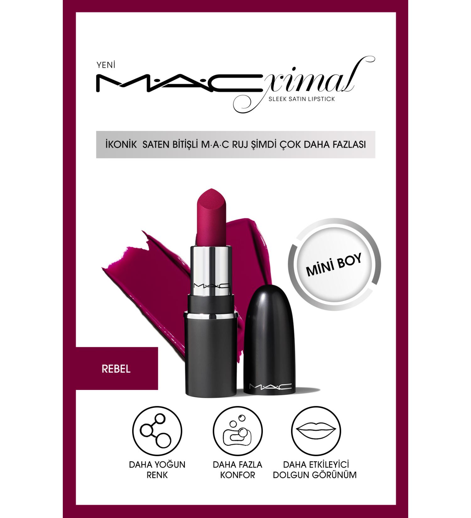 Mac Multipurpose MACximal Mini Iconic Satin Finish Lip and Cheek Lipstick-REBEL 1.5g