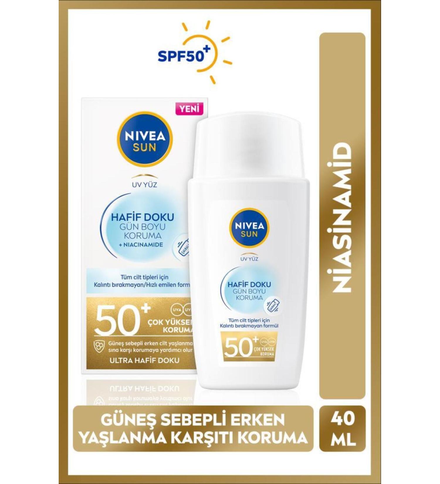 NIVEA Sun Light Texture Sunscreen Face Cream 40ml Spf50 High Sun Protection Anti-Aging - Buy Online on GoSupps.com