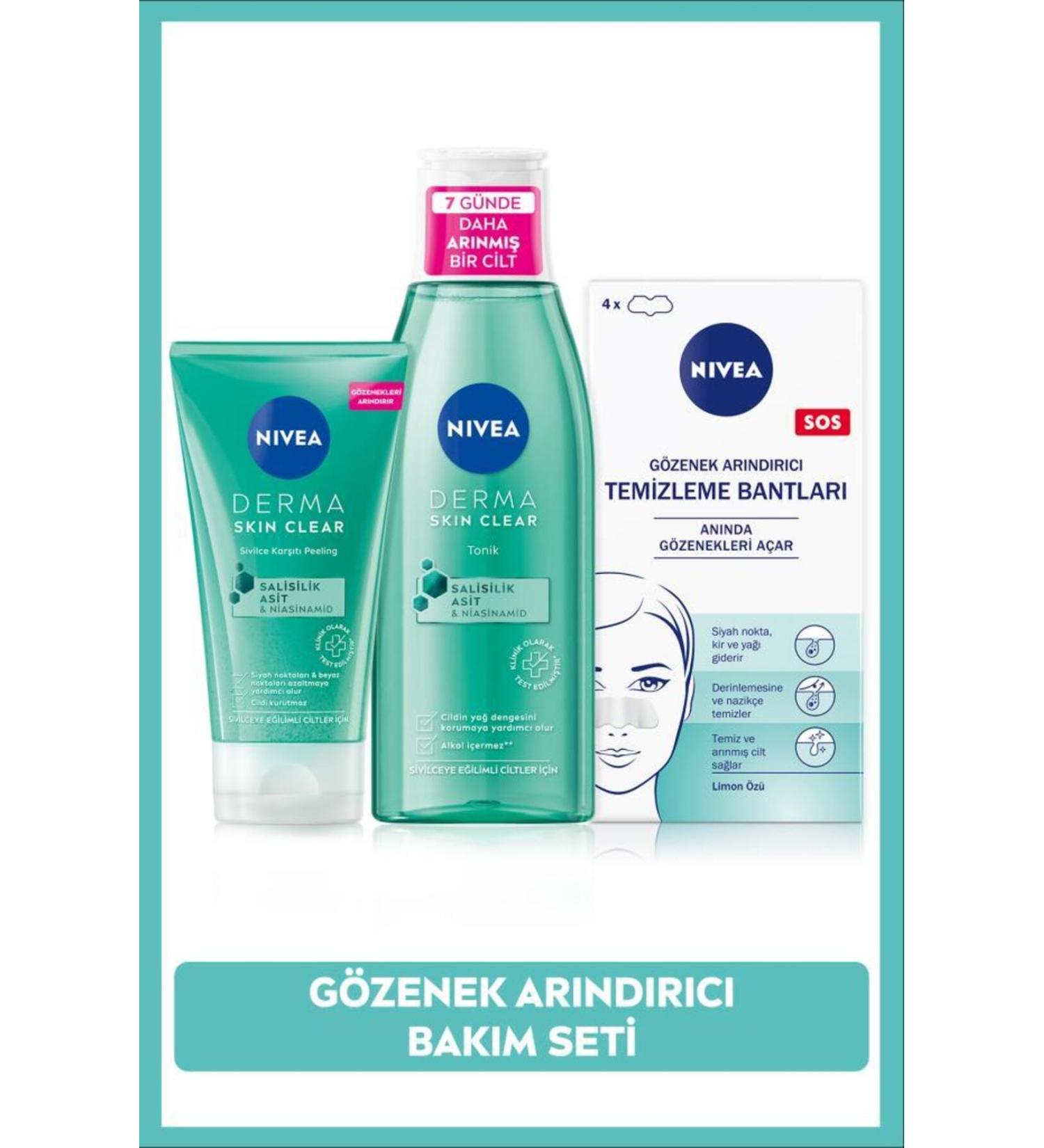 NIVEA Derma Skin Clear Anti-Acne Peeling 150ml Tonic 200ml T-Zone & Blackhead Cleansing Strip