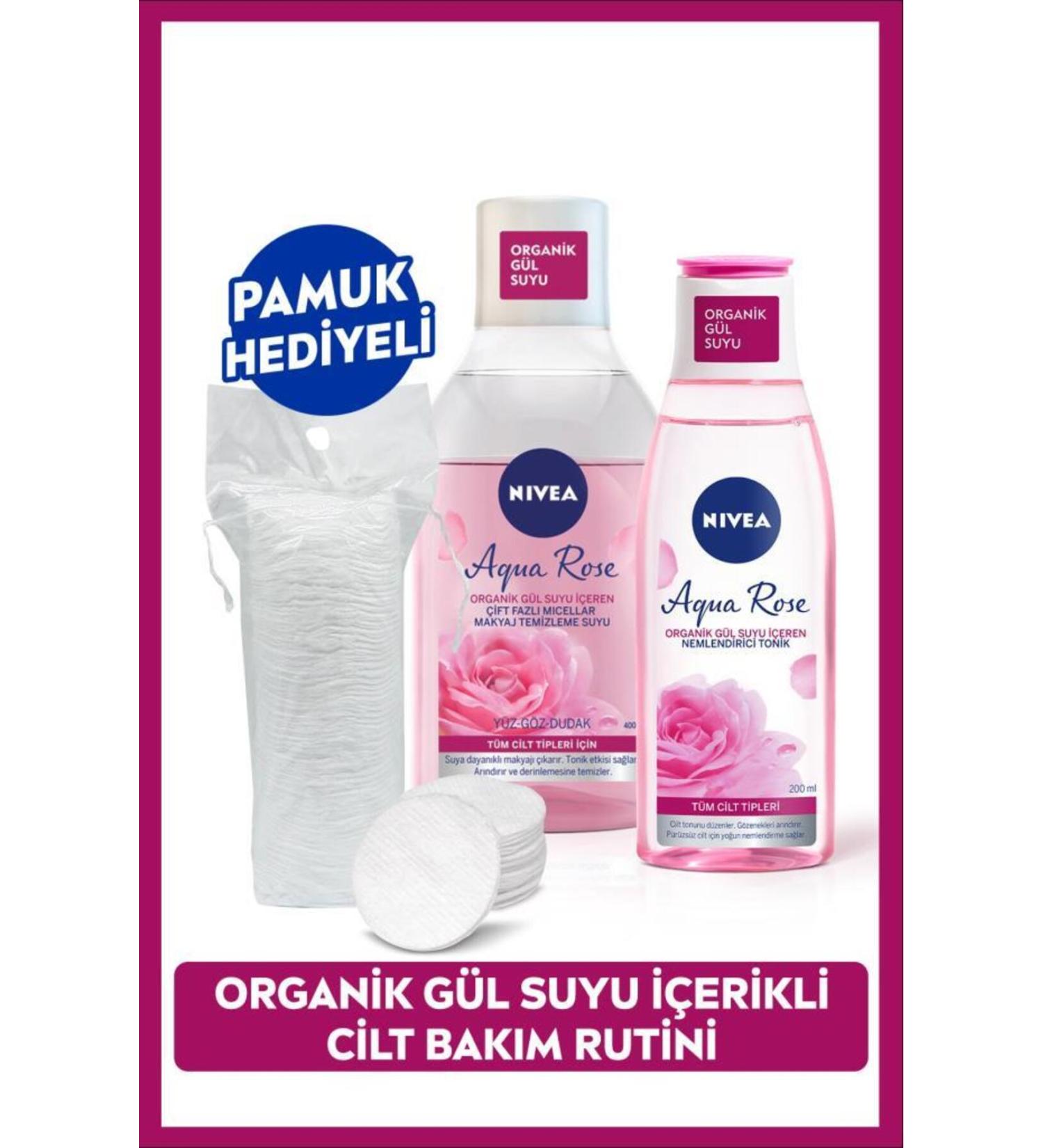 NIVEA Aqua Rose Dual Phase Micellar Make-Up Remover Water 400ml and Moisturizing Toner 200ml