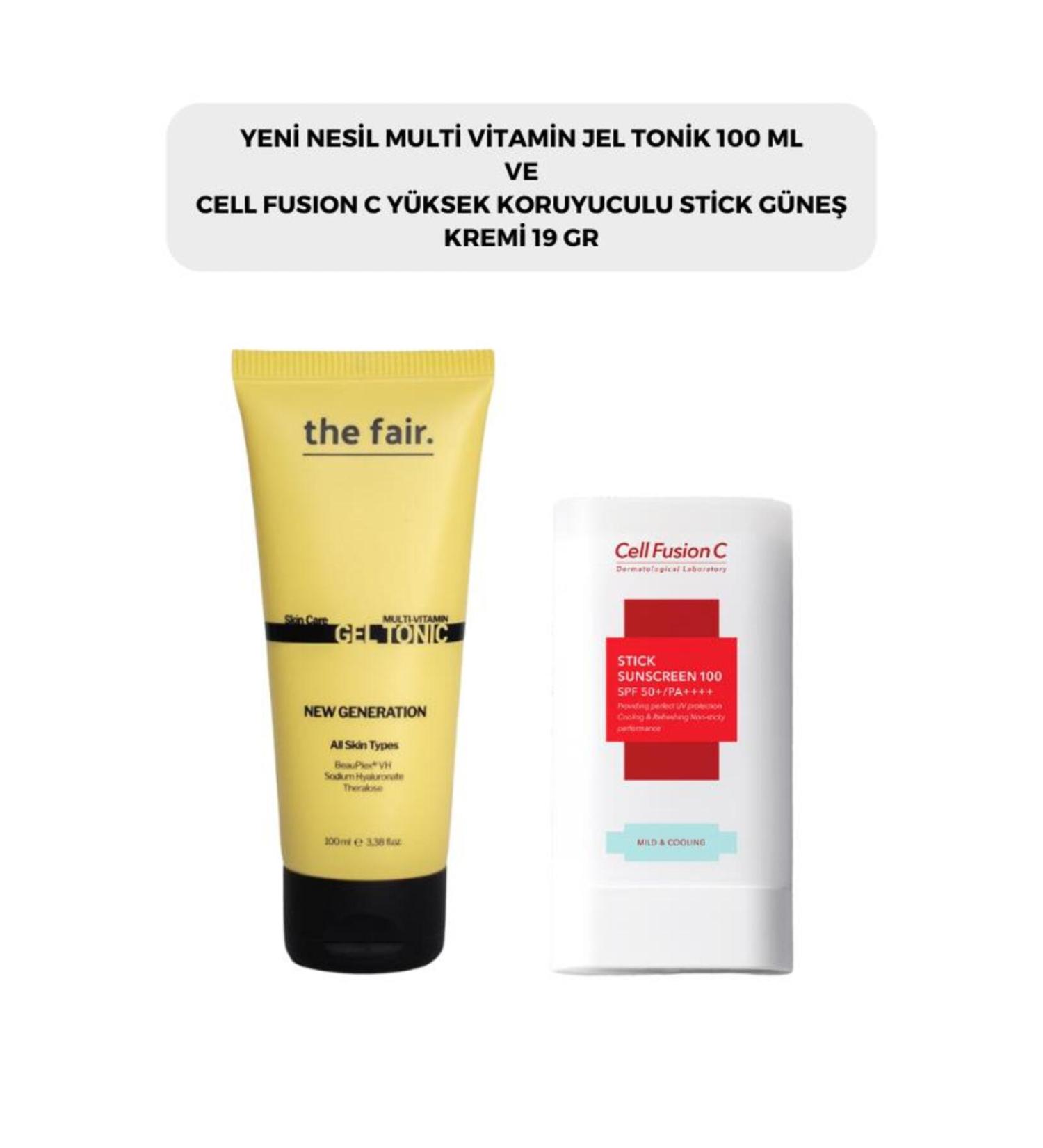 The Fair Multi Vitamin Gel Toner 100 ml and Cell Fusion C Stick Sun Cream 19 G