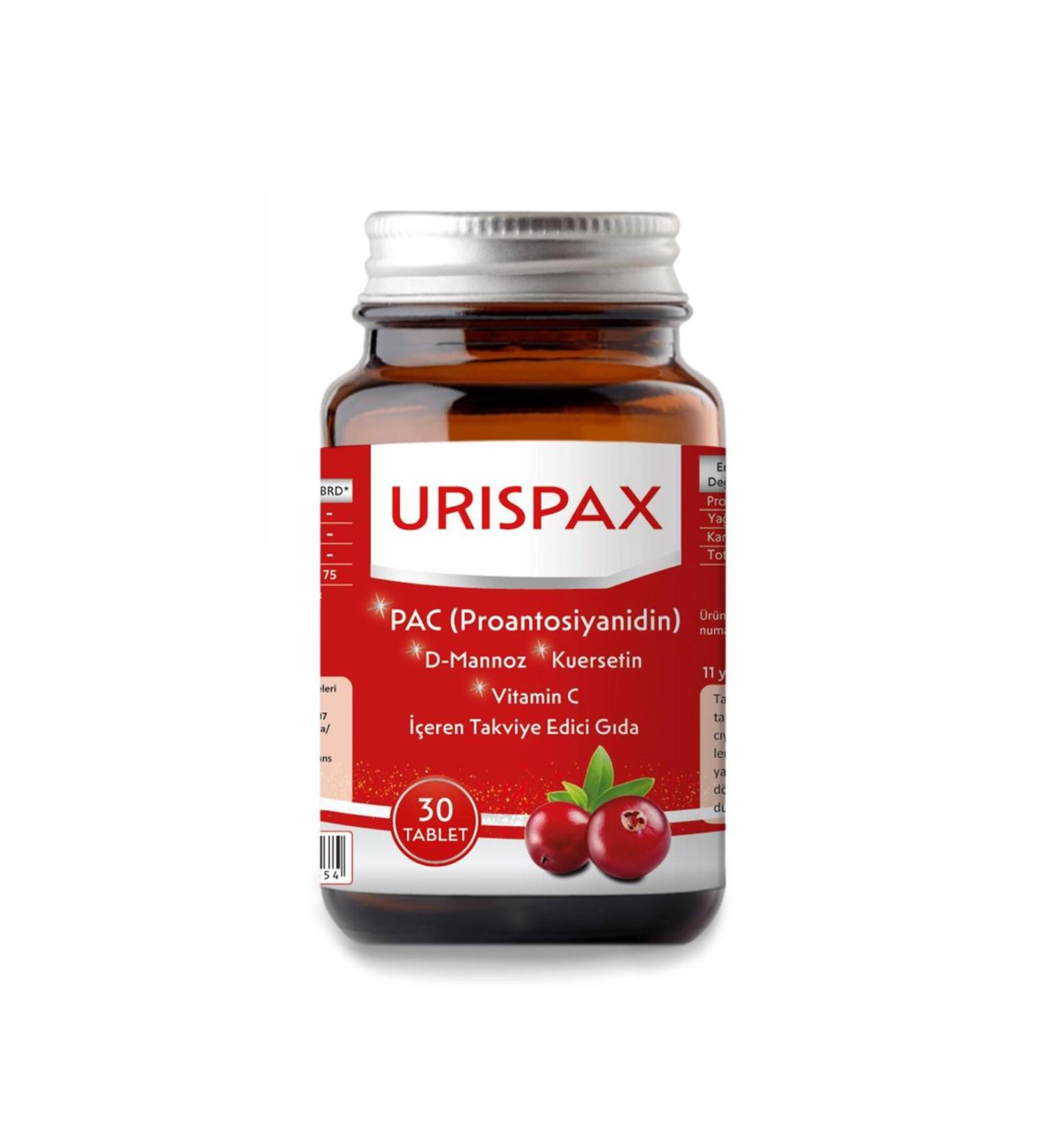Naturimmun Urispax 30 Tablets (Supplementary Food Containing PAC D-Mannose Quercetin Vitamin C)