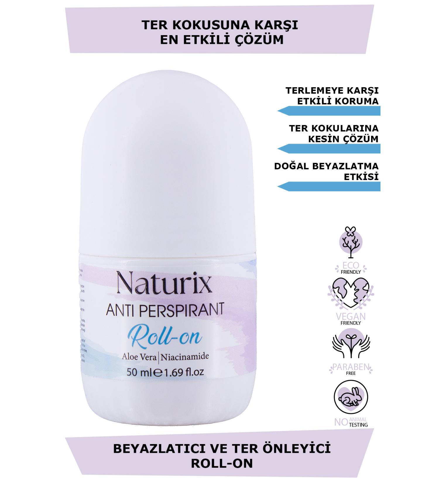 Naturix Sweat and Odor Preventive Whitening Aloe Vera Unisex Roll-On 50 ml