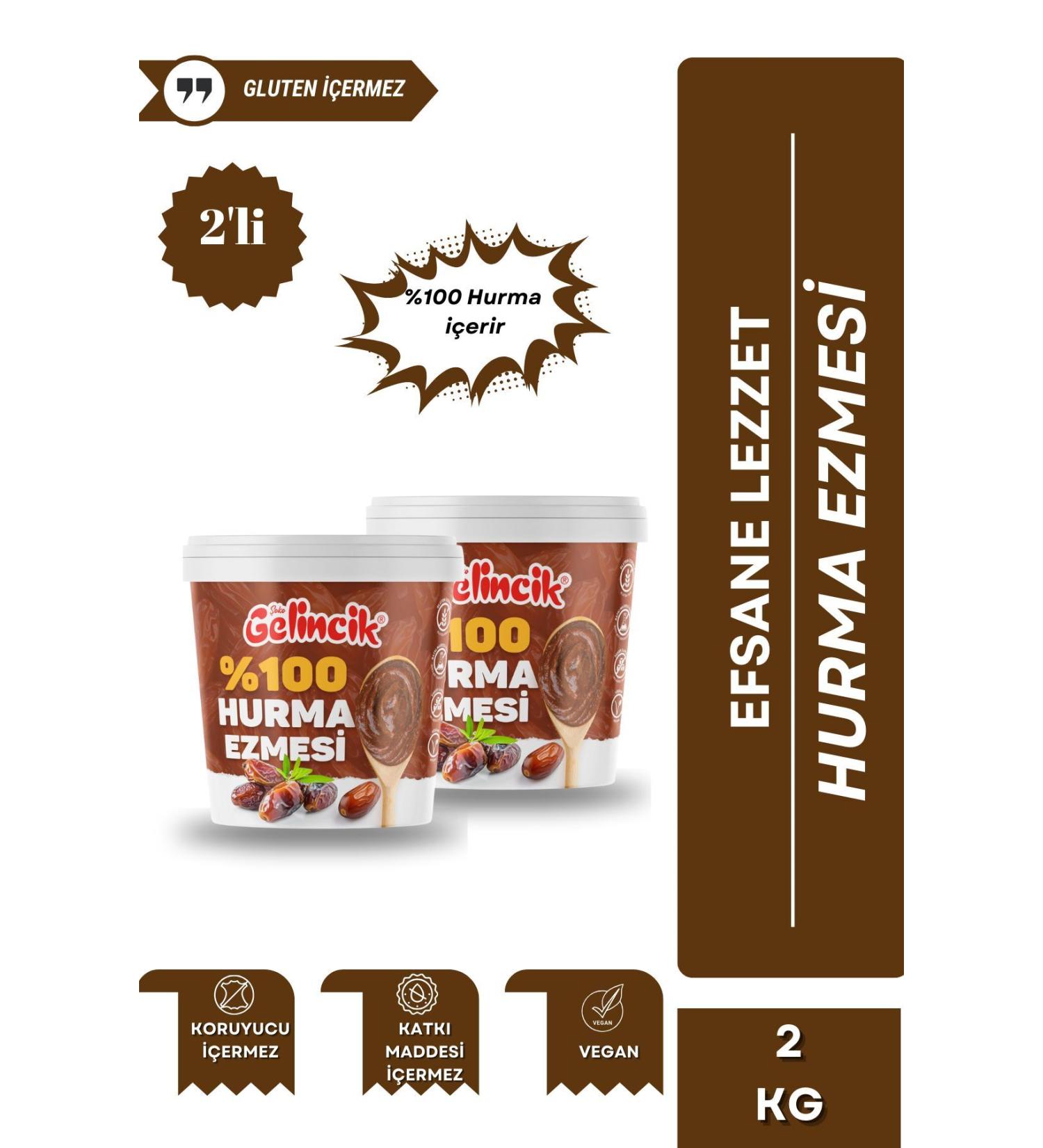 Gelincik Set of 2 Additive-Free Natural 0 Plain Date Paste 0 Date Filling 2KG Date Puree 2 Pieces