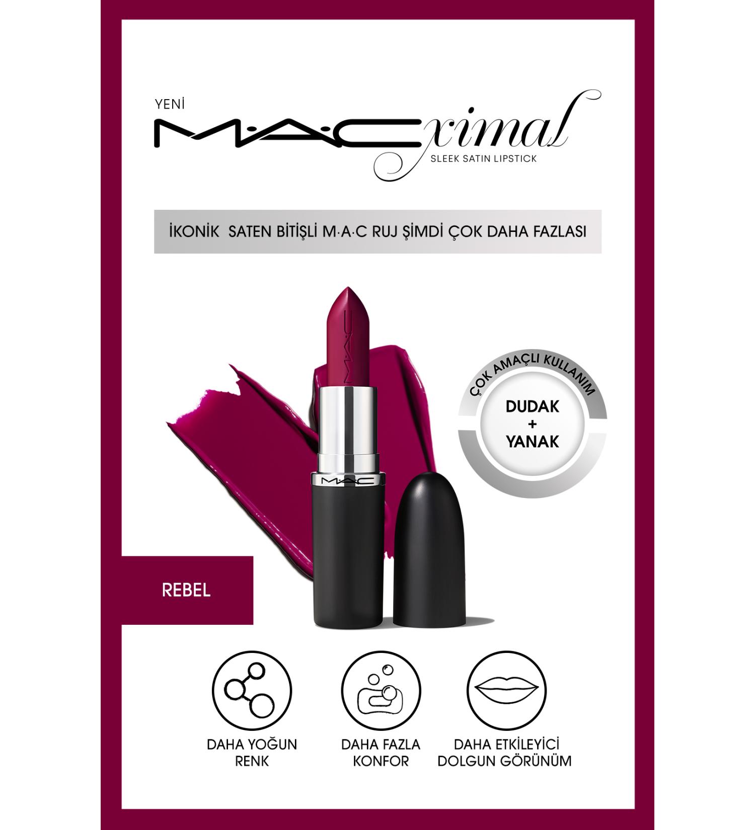 Mac Lipstick with a Nourishing Satin Finish That Gives an Impressively Plump Look - Rebel 3.5g - Buy Online on GoSupps.com