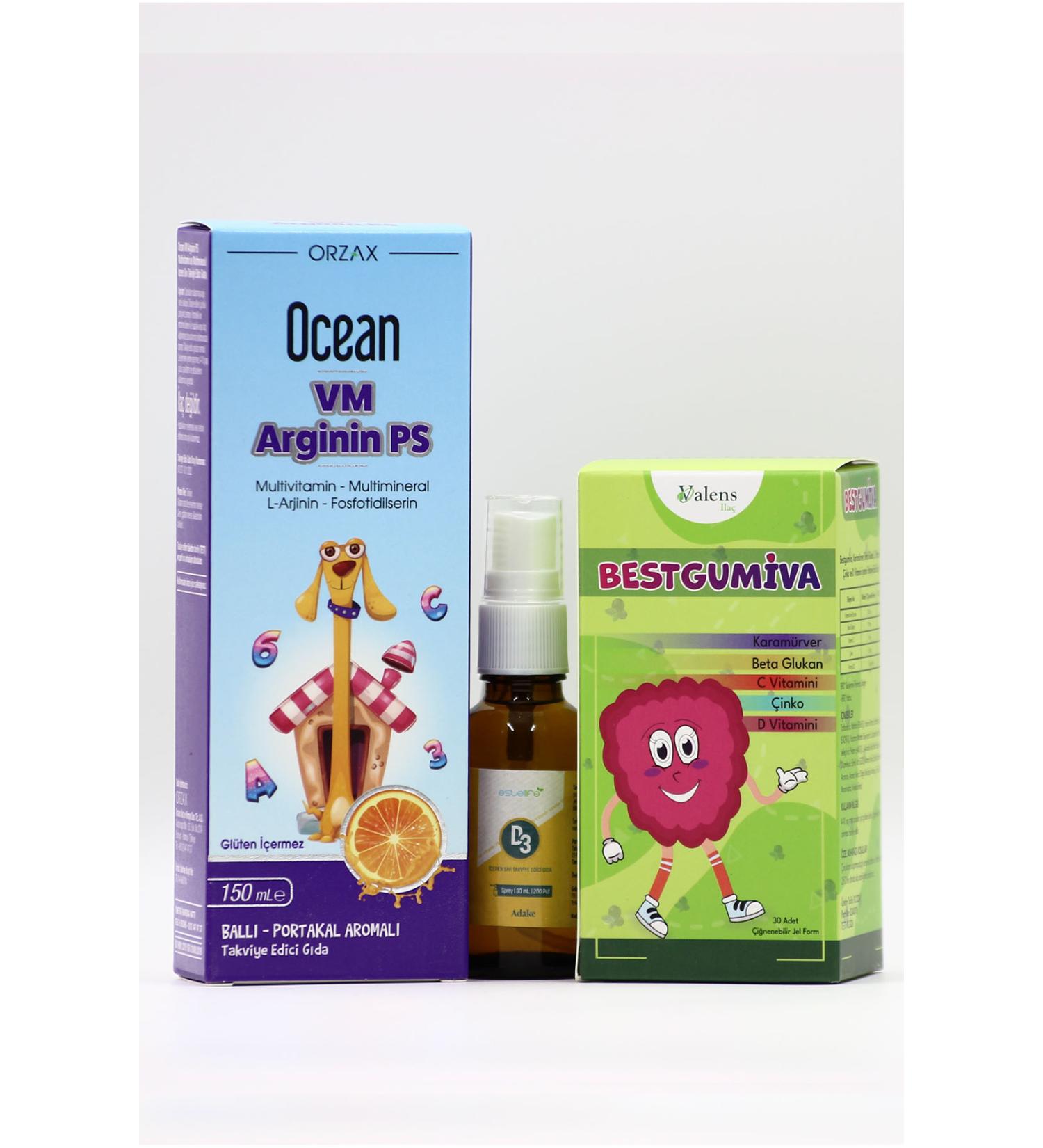 Ocean VM Arginine PS Estellife D3 Spray and Bestgumiva - Vitamin Immunity and Health Package for Children