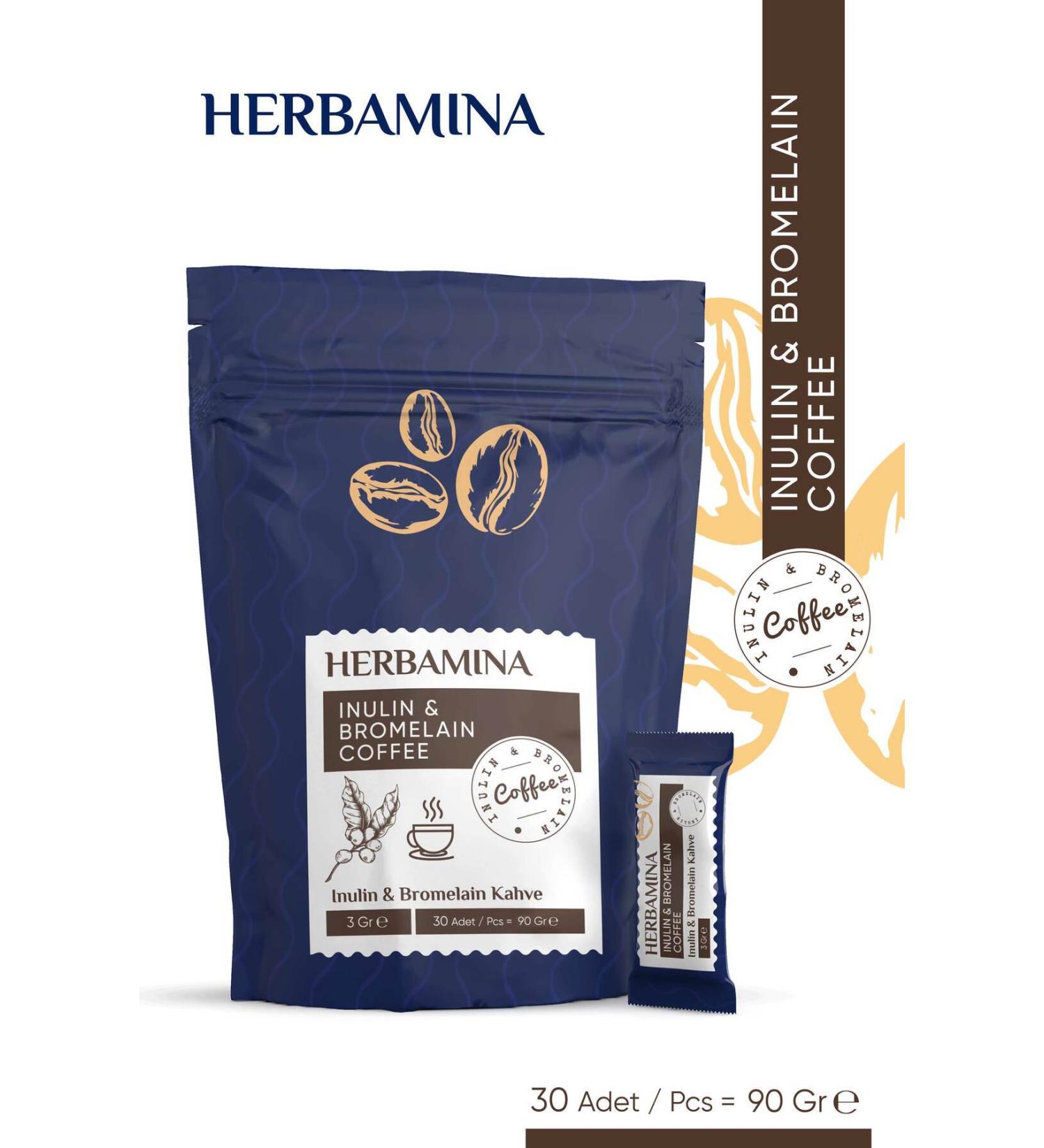 Herbamina Inulin & Bromelain Coffee - 90gr - 30 Sachets - Buy Online on GoSupps.com