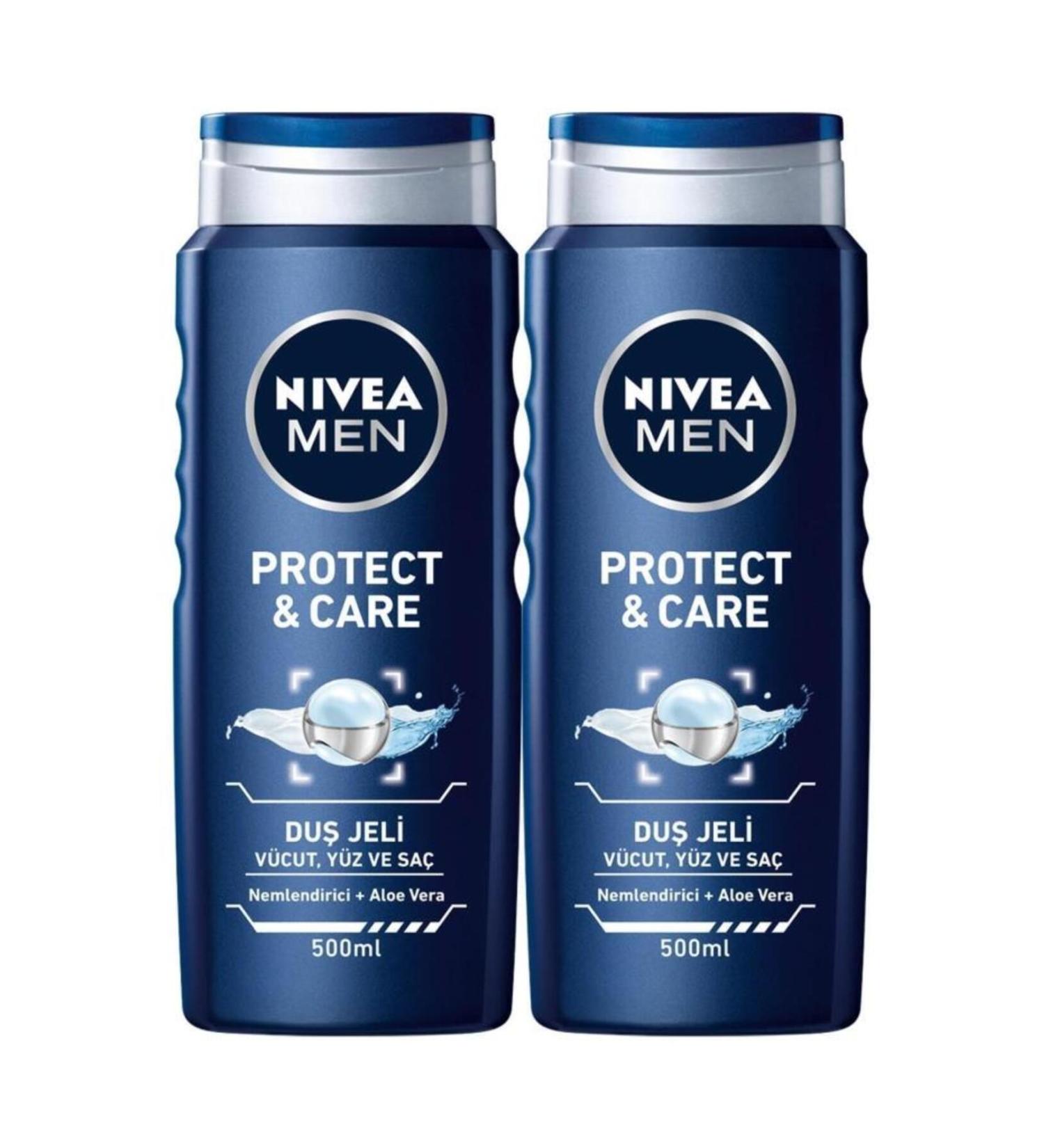 NIVEA MEN Men's Shower Gel Protect & Care 500ml Aloe Vera Deep Cleansing Body Hair Face X2 Pieces - Buy Online on GoSupps.com