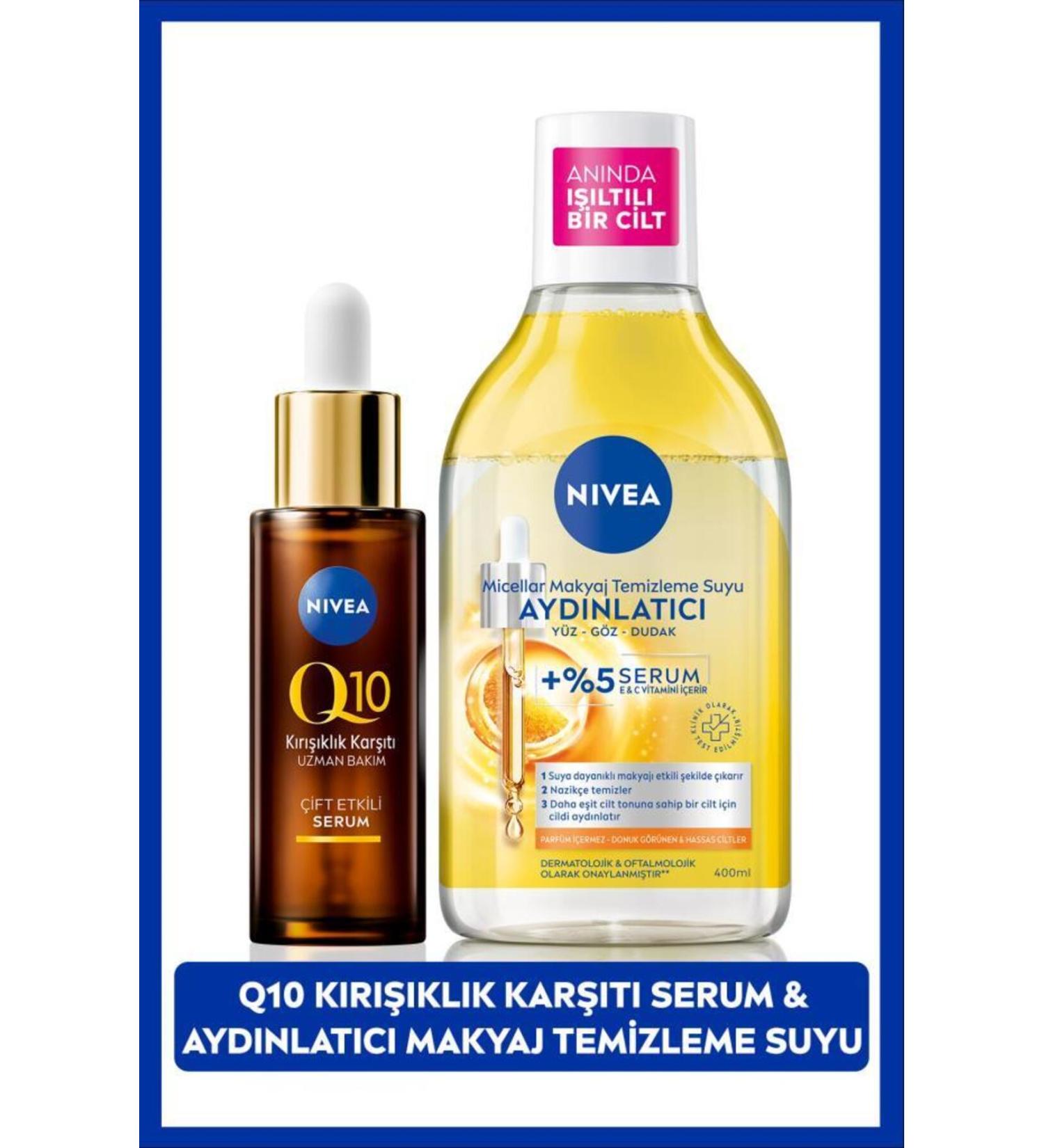 NIVEA Q10 Anti-Wrinkle Dual-Effect Skin Serum 30ml Brightening Micellar Make-Up Remover Water 400ml