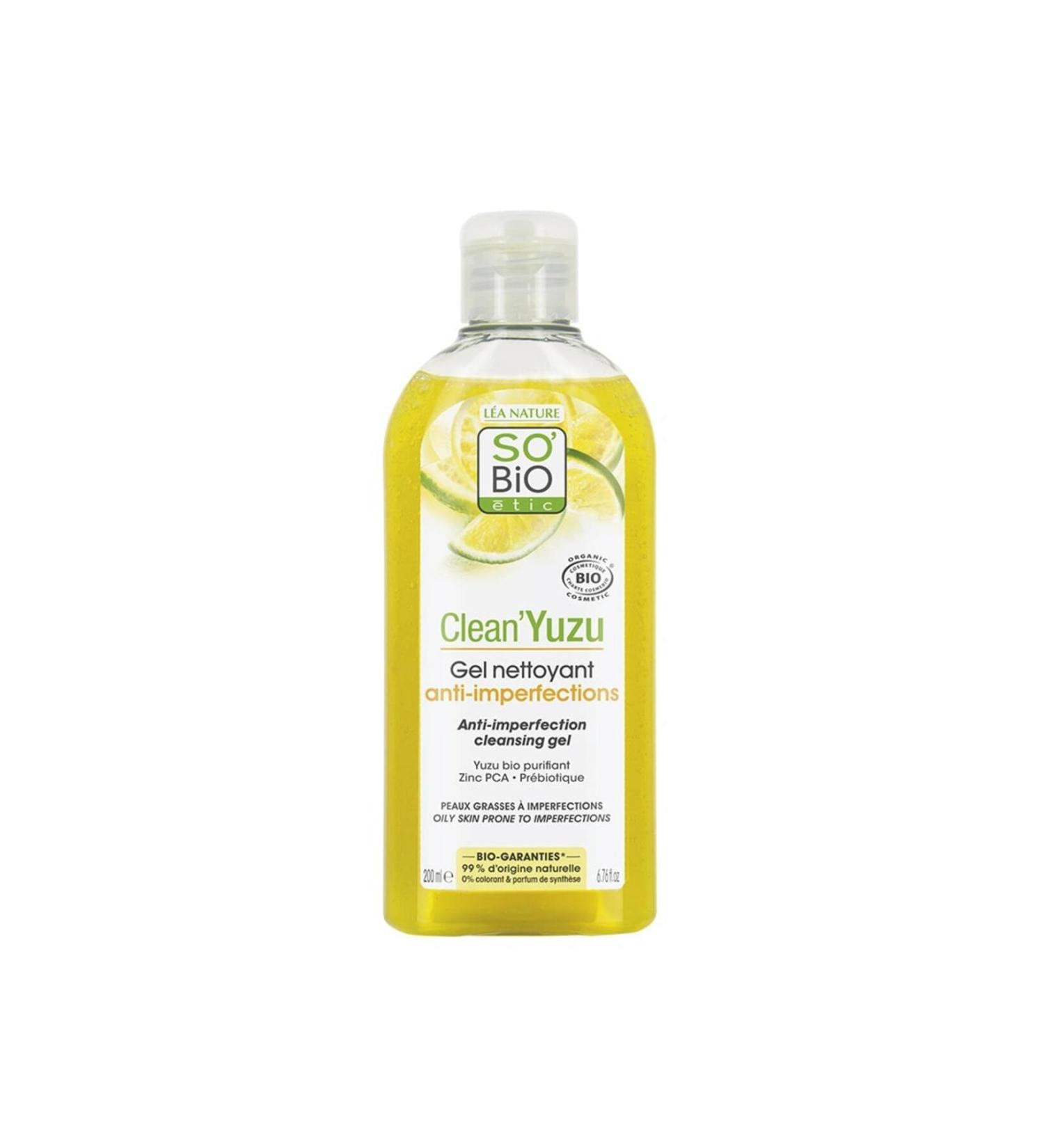 So'Bio Etic Clean Yuzu Gel Nettoyant Cleansing Gel Organic Anti-Stain Purifying Facial Cleansing Gel 200 ml