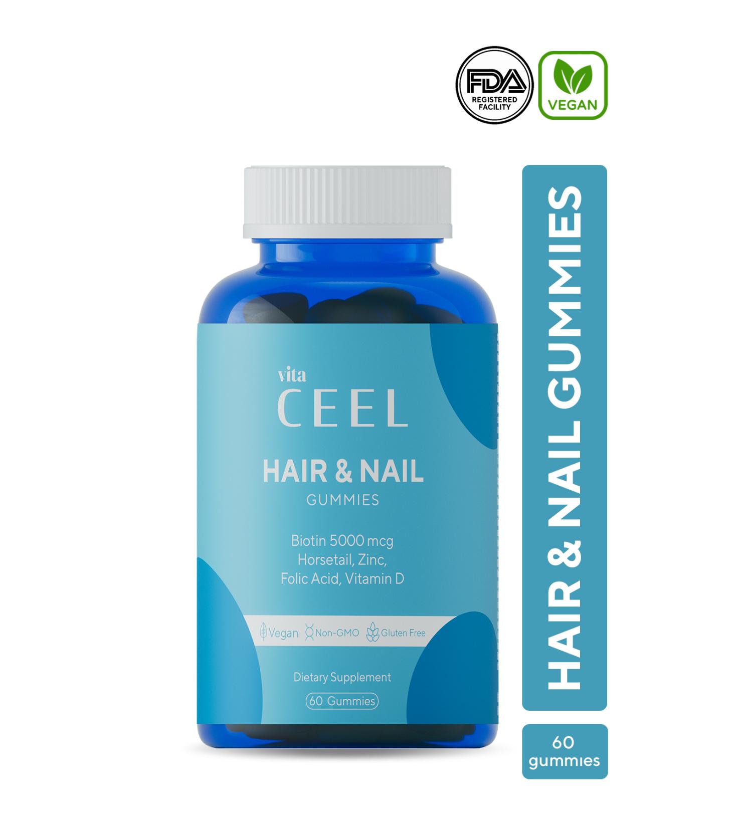 Vita Ceel Hair Nail Vitamin Chewable Vegan Gummy Biotin 5000 Vitamin D Zinc Folic Acid Horsetail - Buy Online on GoSupps.com