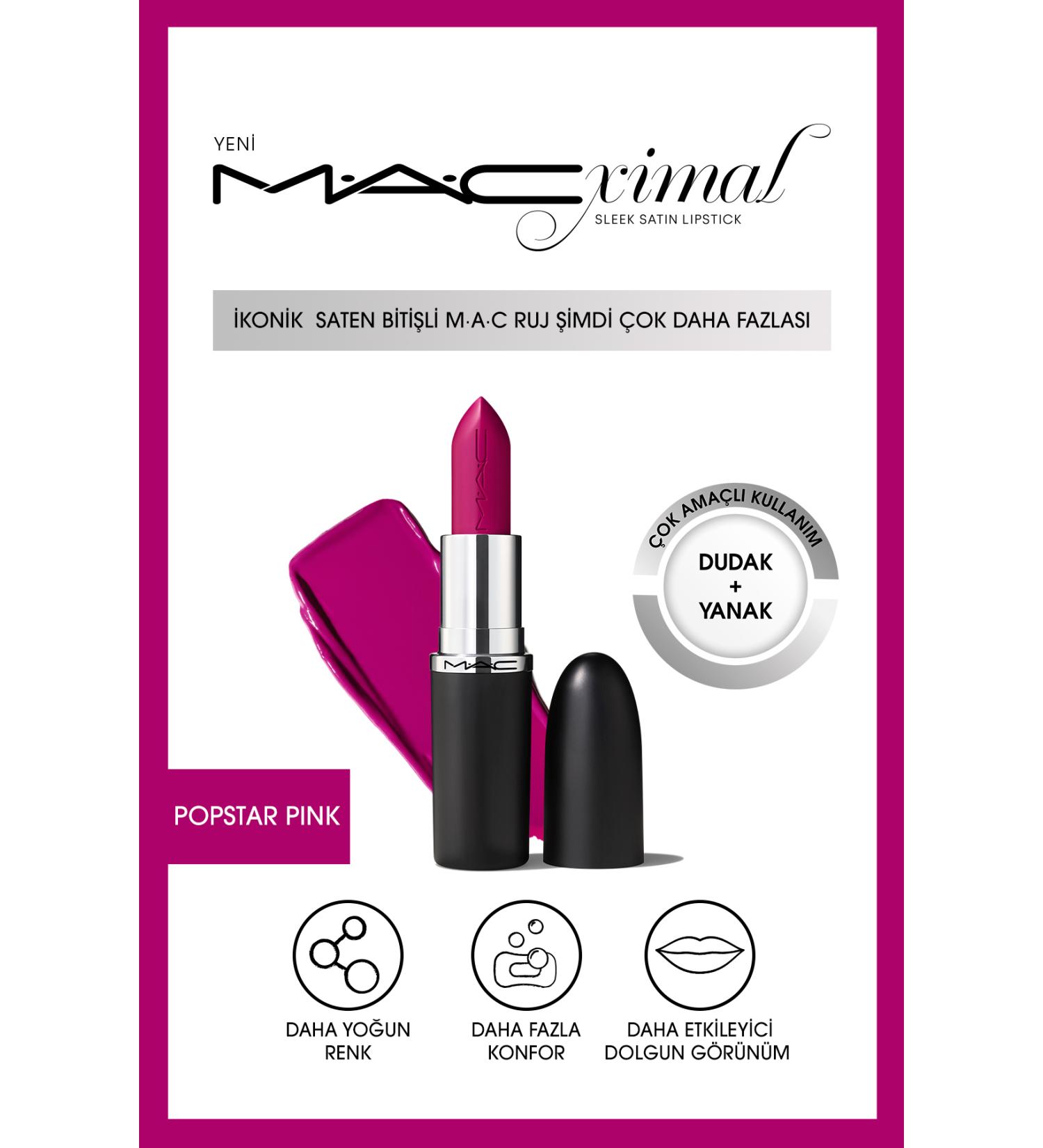 Mac Lipstick With A Nourishing Satin Finish That Gives An Impressively Plump Look - Popstar Pink 3.5g