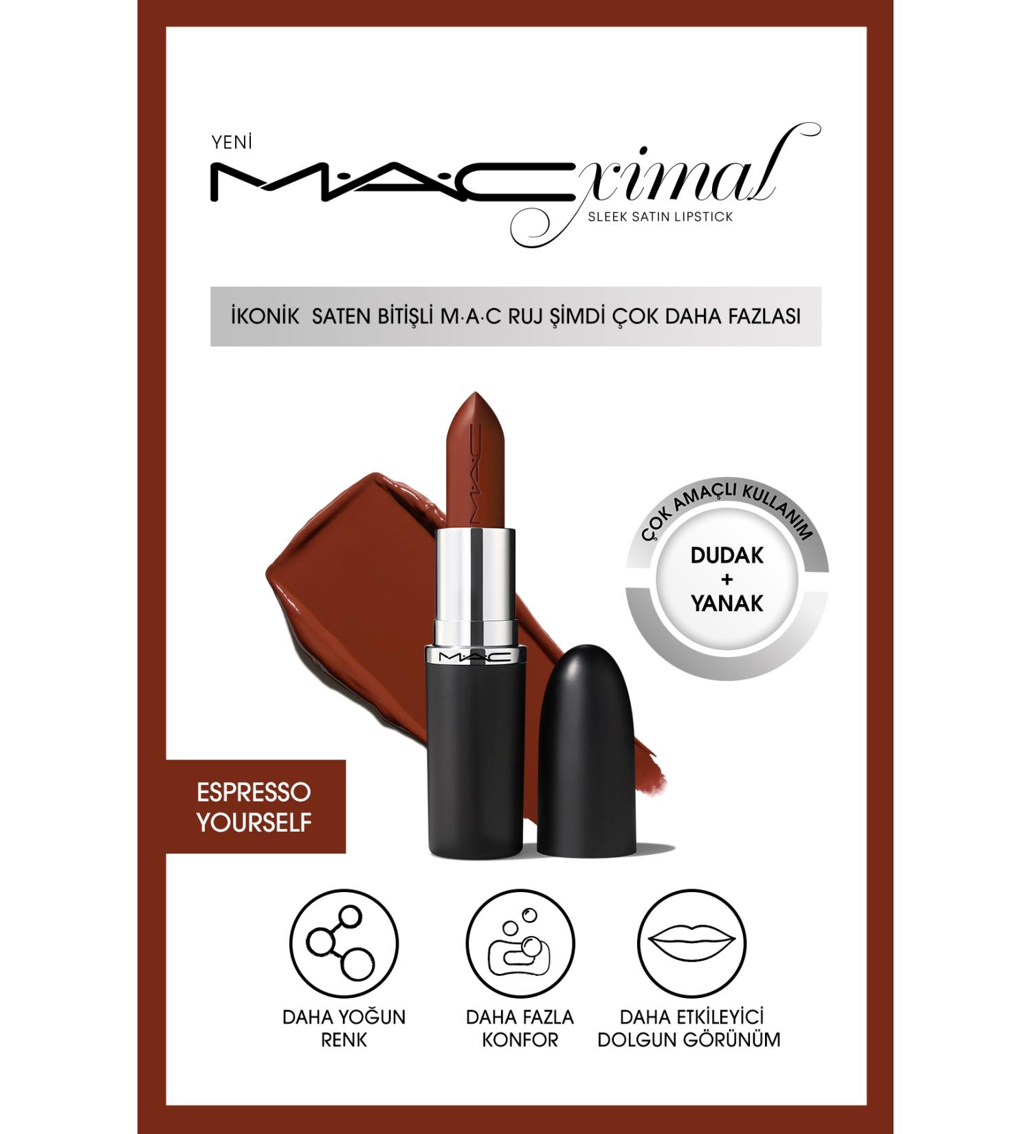 Mac High Pigmentation Long Lasting Moisturizing Lipstick Satin Finish Espresso Yourself dem27 - Buy Online on GoSupps.com