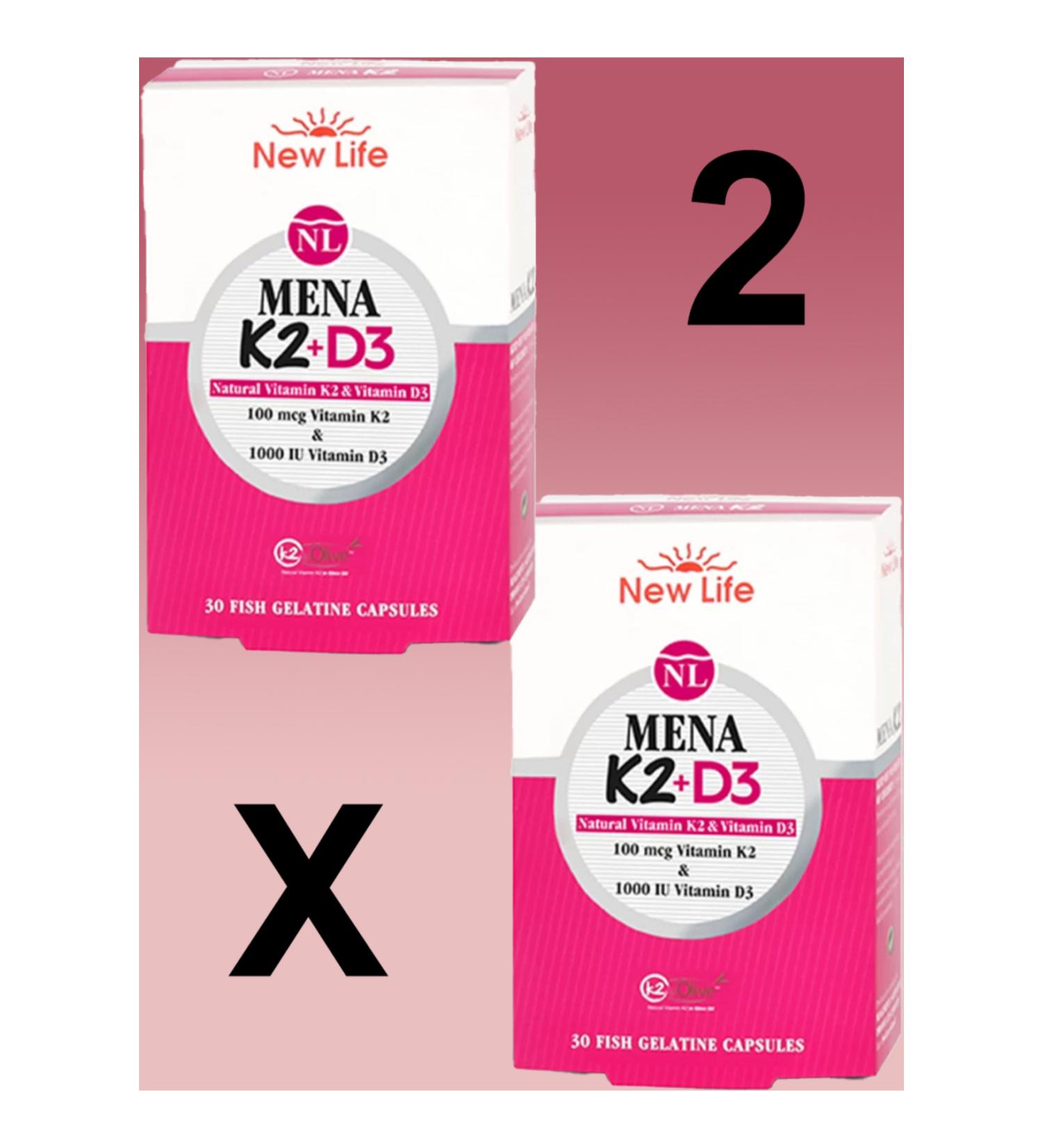 New Life Mena K2+D3 30 Capsules x2