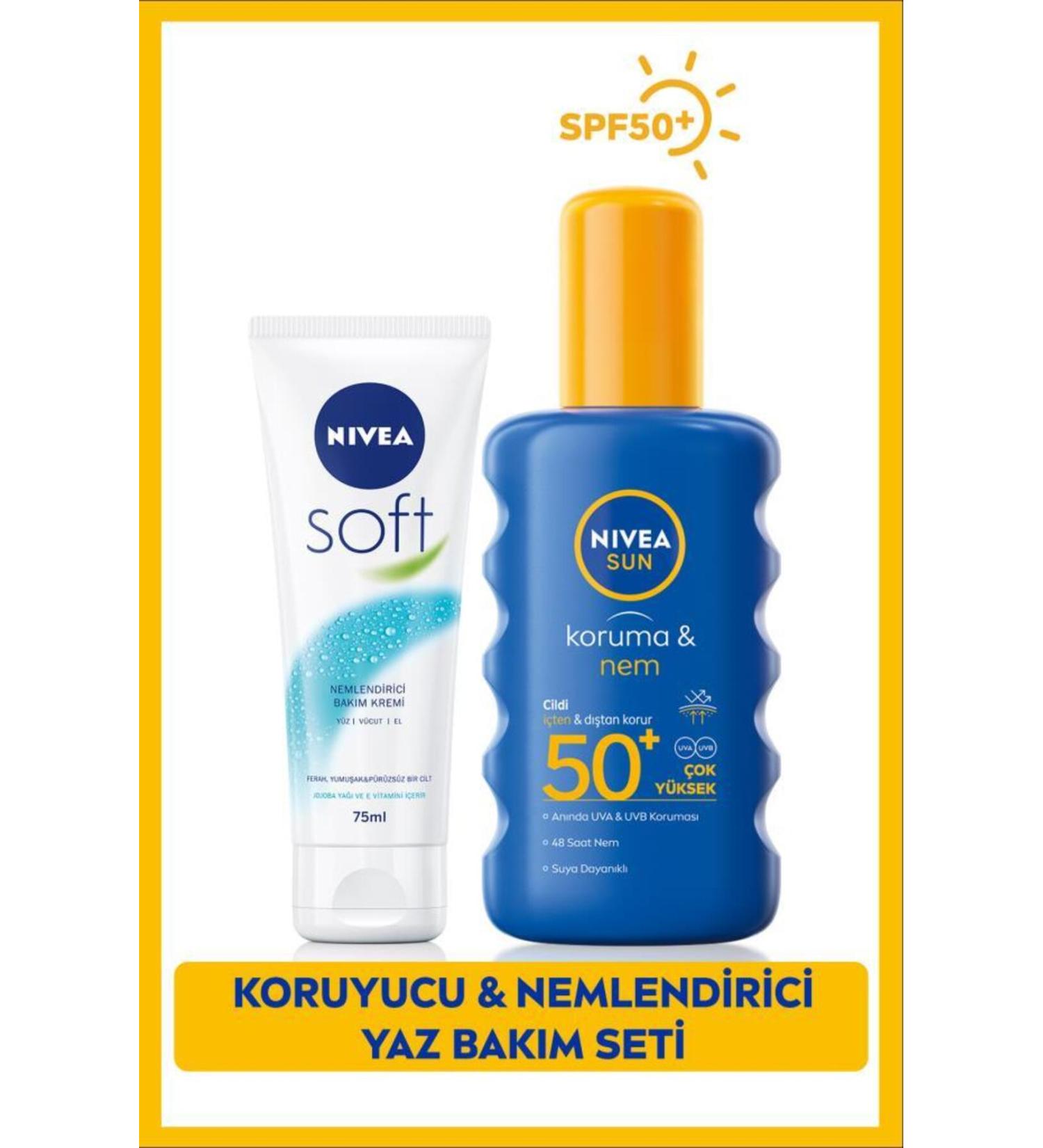 NIVEA Sun High Sun Protection Spray 200ml and Soft Moisturizing Care Cream 75ml - Buy Online on GoSupps.com