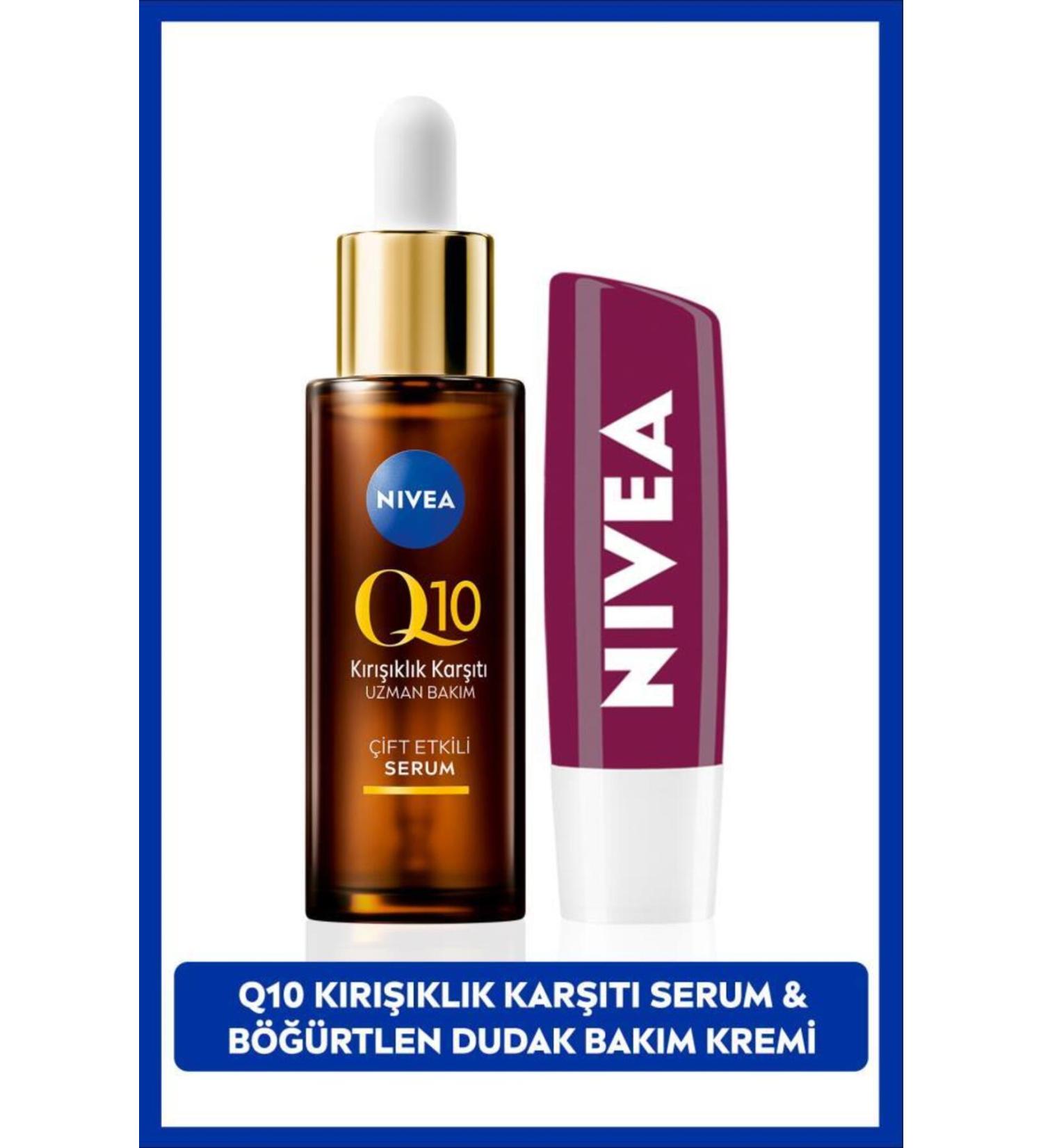 NIVEA Q10 Anti-Wrinkle Dual Effect Skin Serum 30ml Blackberry Shining Lip Care Cream