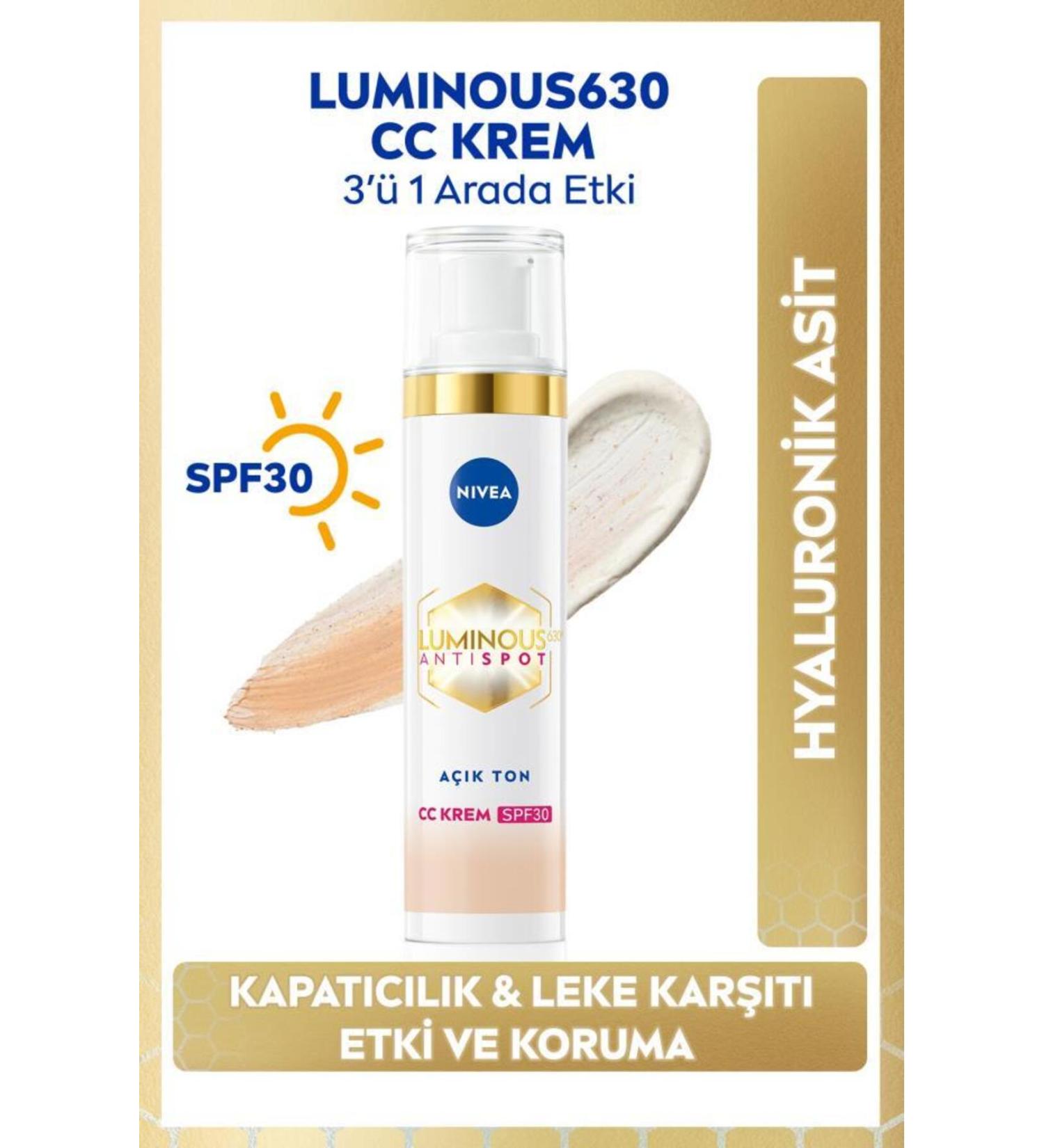 NIVEA Luminous630 Anti-Dark Spot CC Face Cream 40ml SPF30 Sunscreen Hyaluronic Acid Light Tone - Buy Online on GoSupps.com