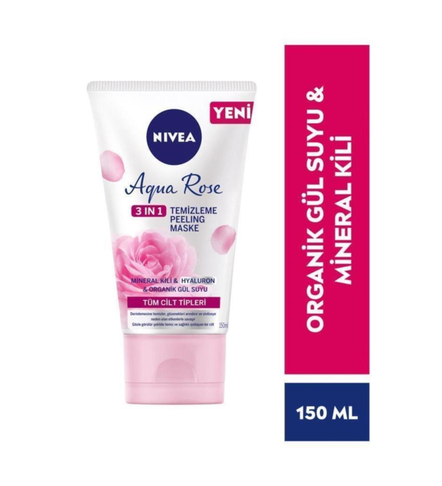 NIVEA Aqua Rose Organic Rose Water 3 in 1 150ml Cleansing Peeling Mask Hyaluron Mineral Clay - Buy Online on GoSupps.com