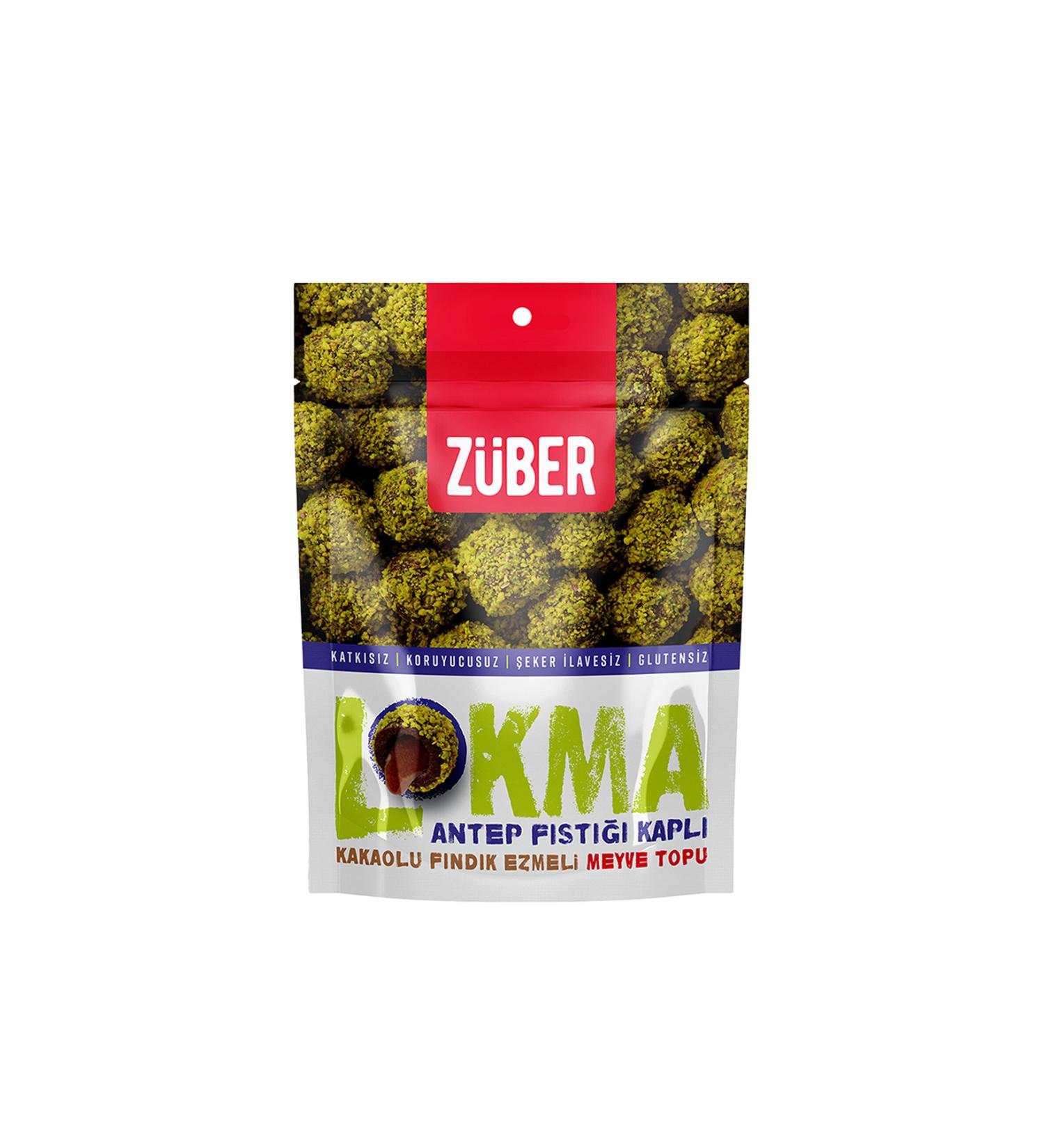 Z ber Lokma Pistachio Coated Cocoa Hazelnut Paste Fruit Ball (96 g) x12 Pieces