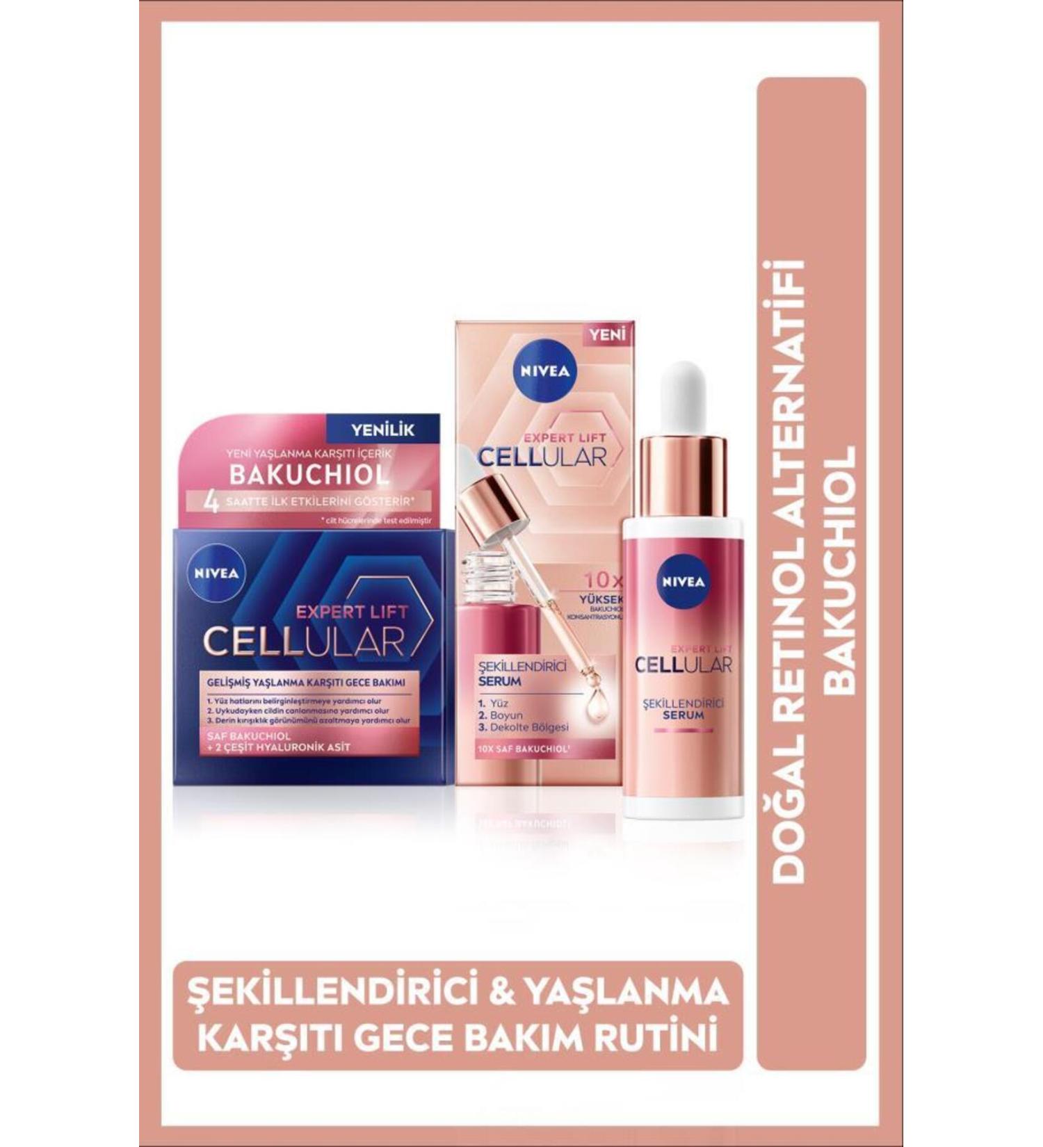 NIVEA Cellular Expert Lift Natural Retinol Alternative Pure Bakuchiol Skin Serum 30ml Night Face Cream 50ml
